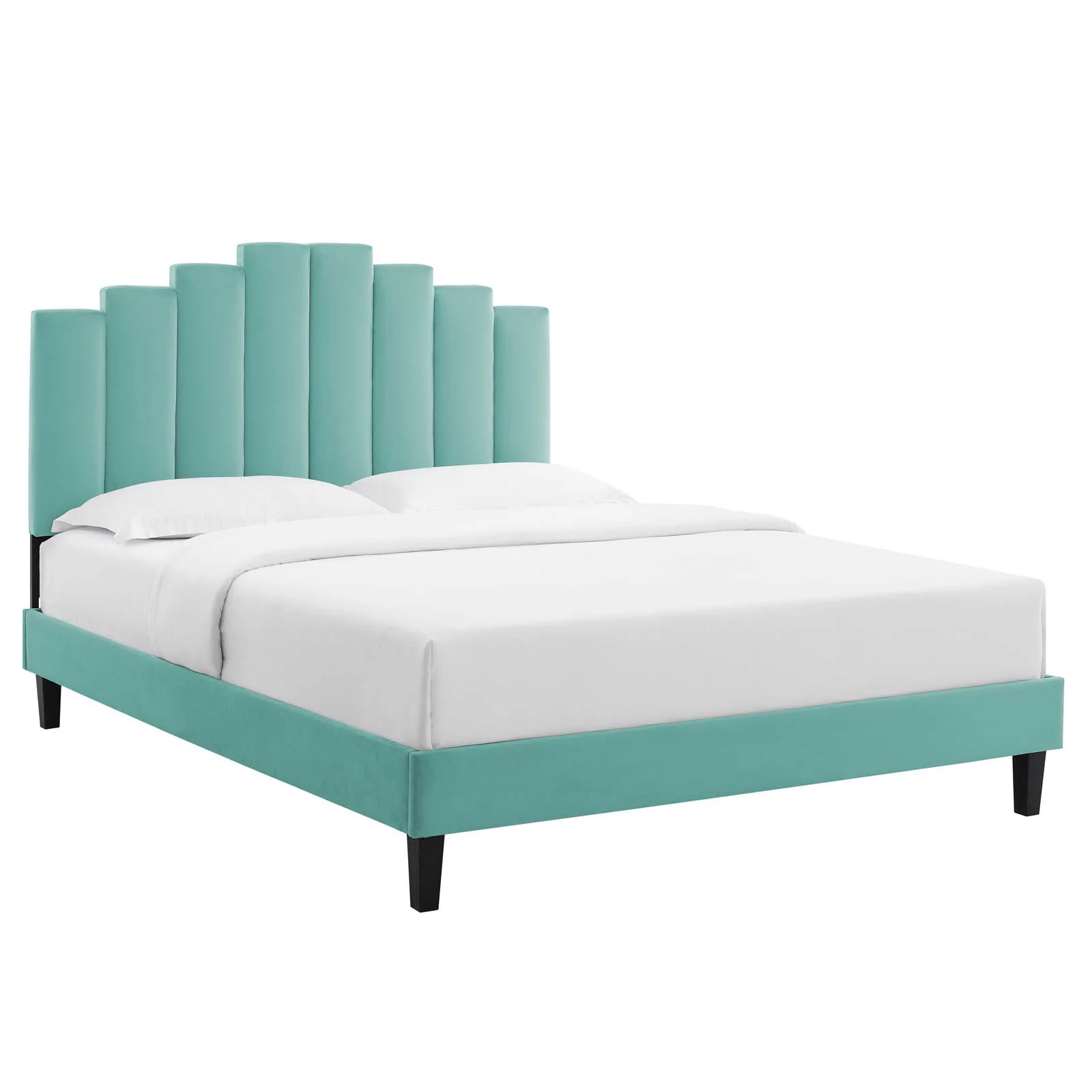Modway Elise Twin Performance Velvet Platform Bed in Mint