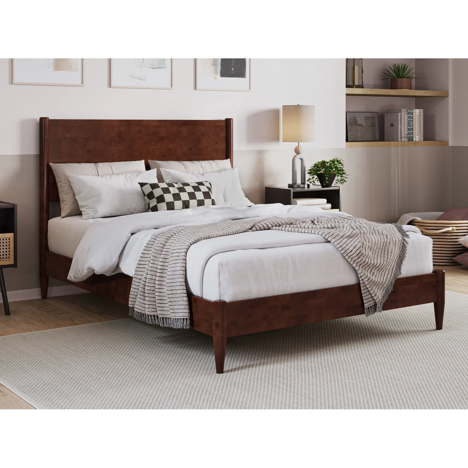 Pasadena Full Wood Low Profile Platform Bed in Walnut