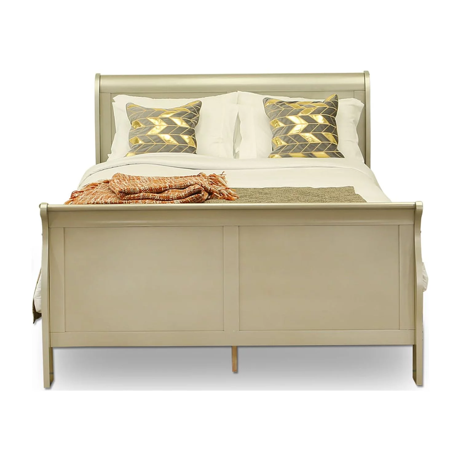 East West Furniture Louis Philippe 2 Piece Queen Size Bedroom Set in Metallic Gold Finish with Queen Bed, Chest