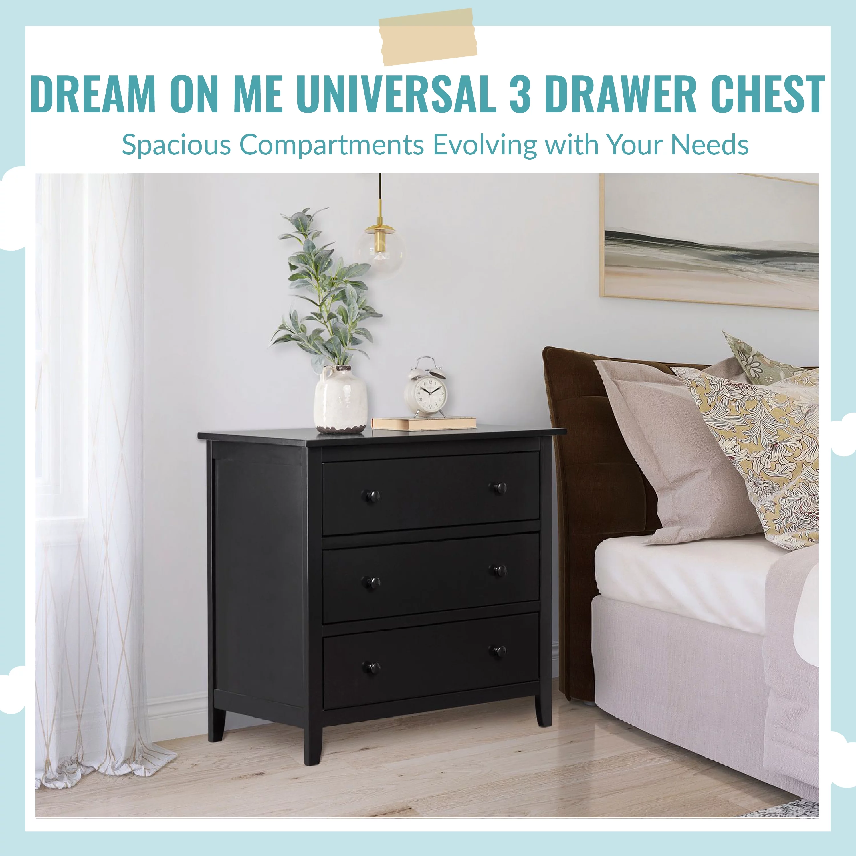 Dream On Me Universal 3 Drawer Chest, Black