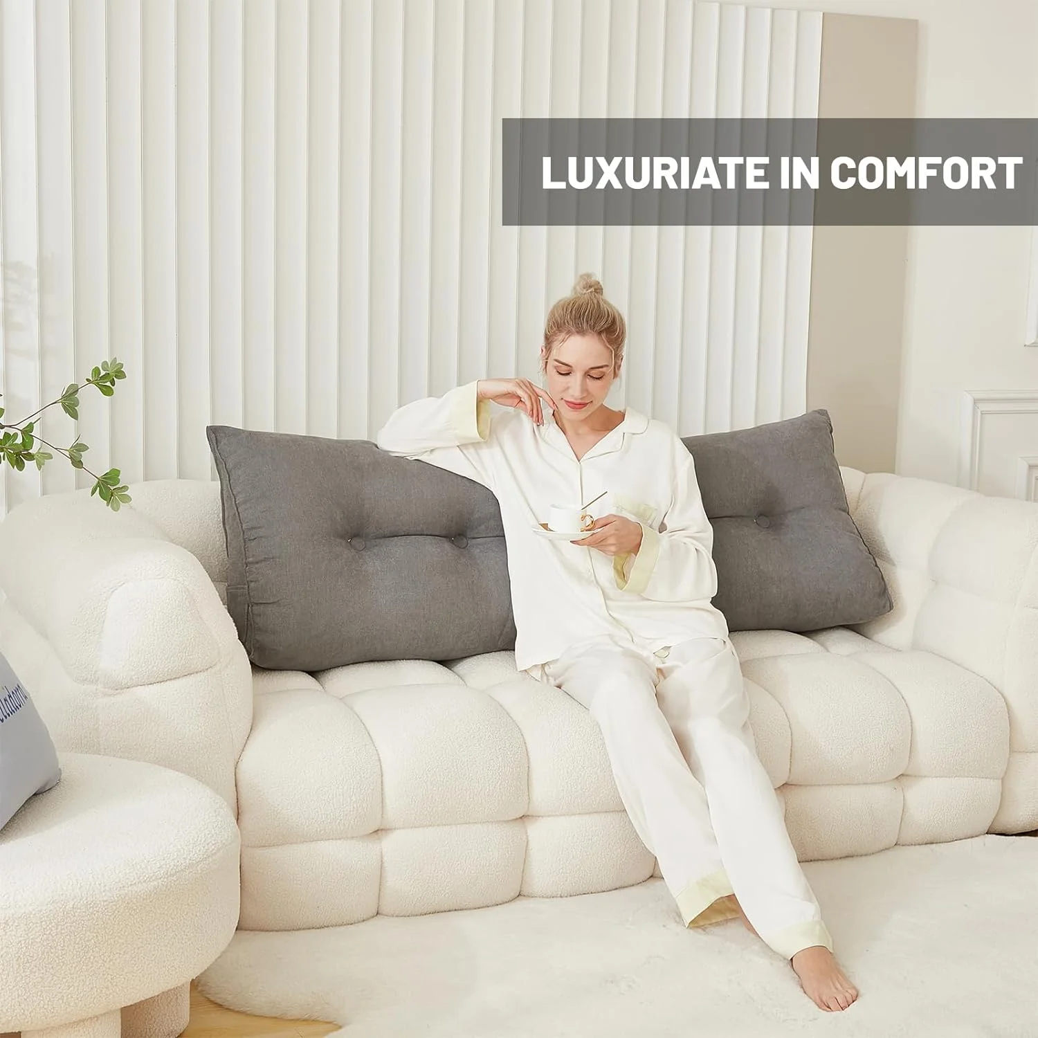 Headboard Pillow for Bed,Triangular Wedge Pillow Headboard Positioning Support While Reading and Resting,Cushion Headboard with Washable Cover, Filled with Cotton (Grey, Queen)