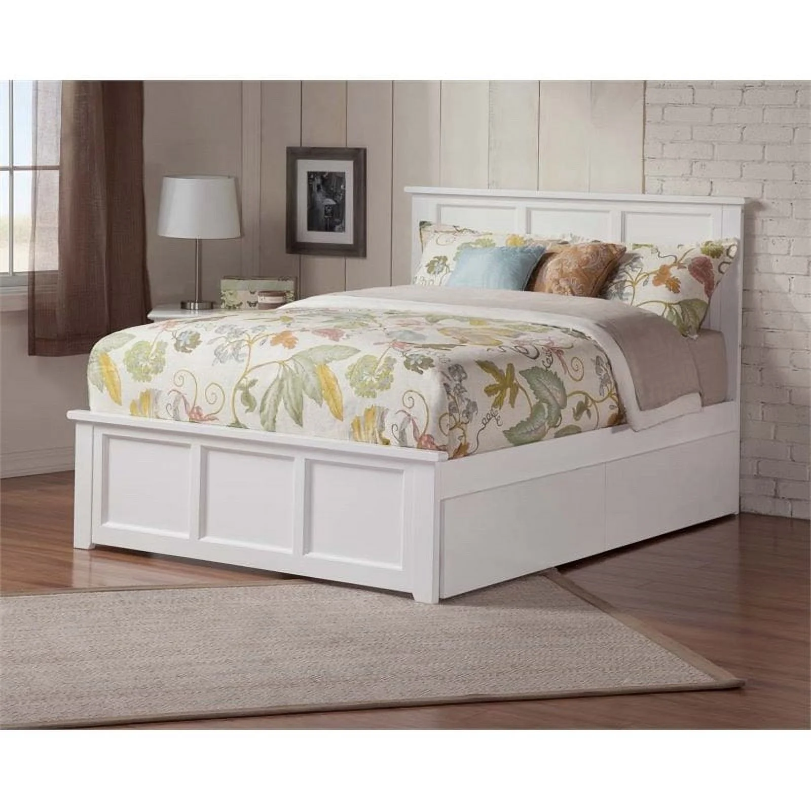 Leo & Lacey Urban Traditional Hardwood Storage Platform Bed, Queen, White