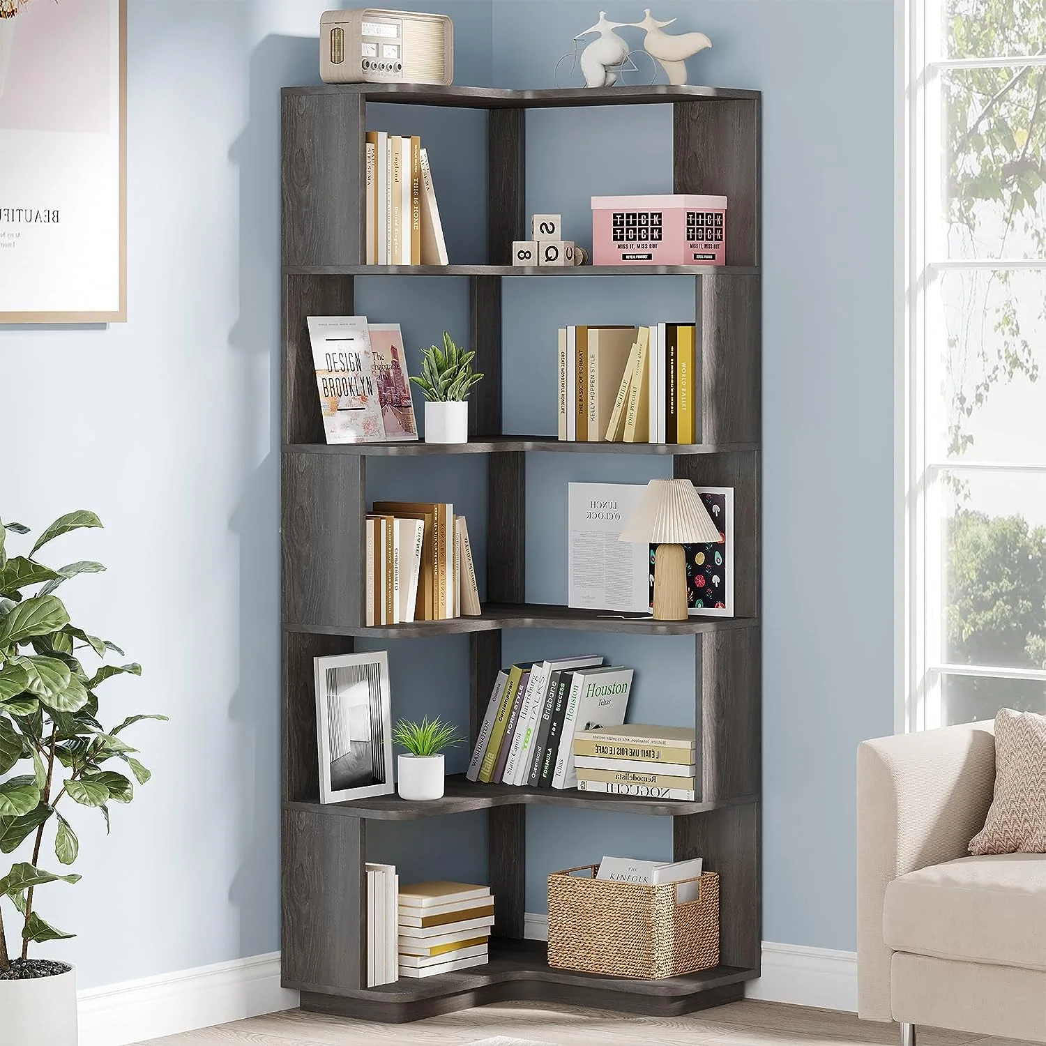 Tribesigns 6 Tier Corner Bookshelf, 64.9