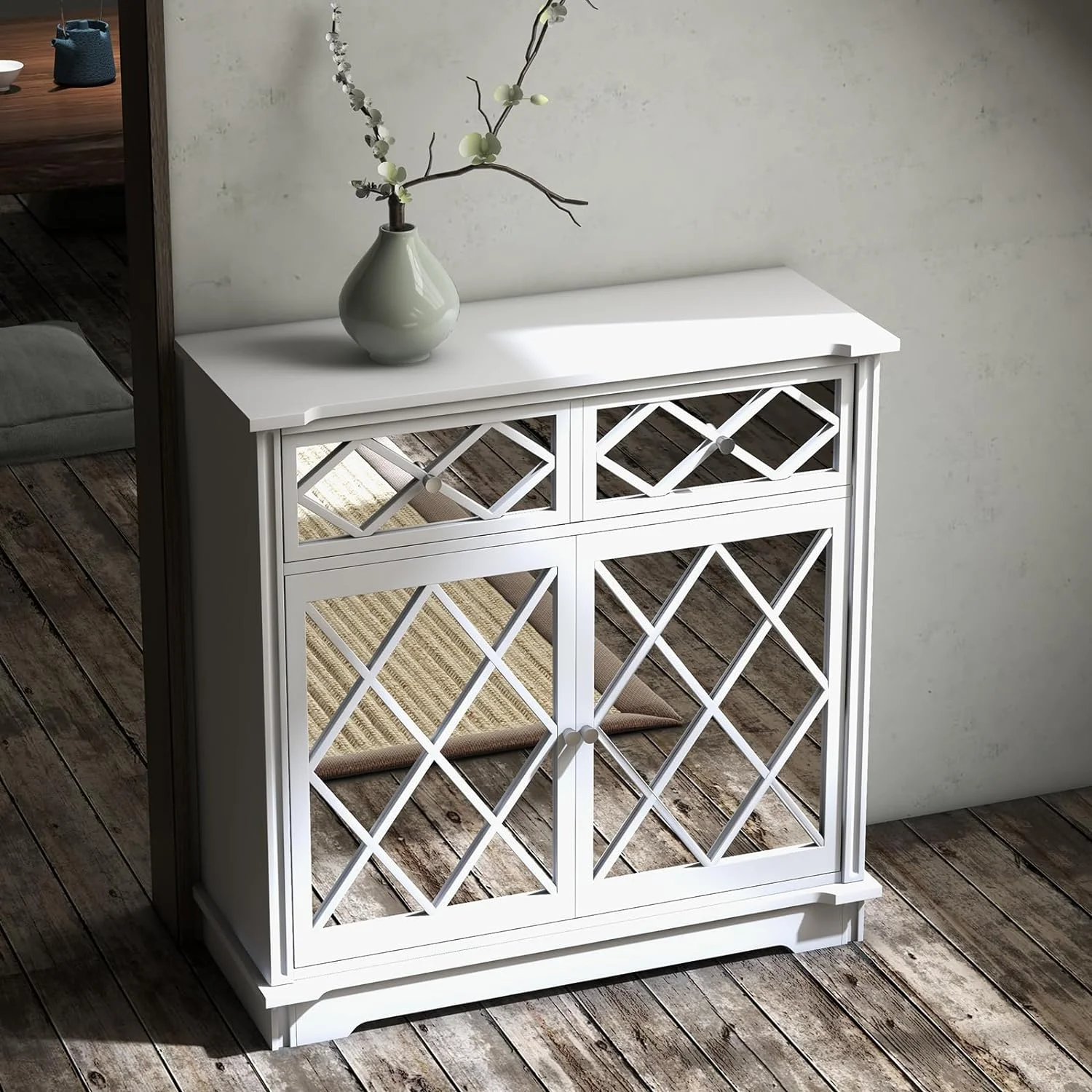 QCAI 3 Drawer Dresser White, Sideboard Buffet Cabinate, Mid-Century Storage Cabinate with Wide Storage Space for Living Room, Bedroom, Dinning Room, Entryway Hallway