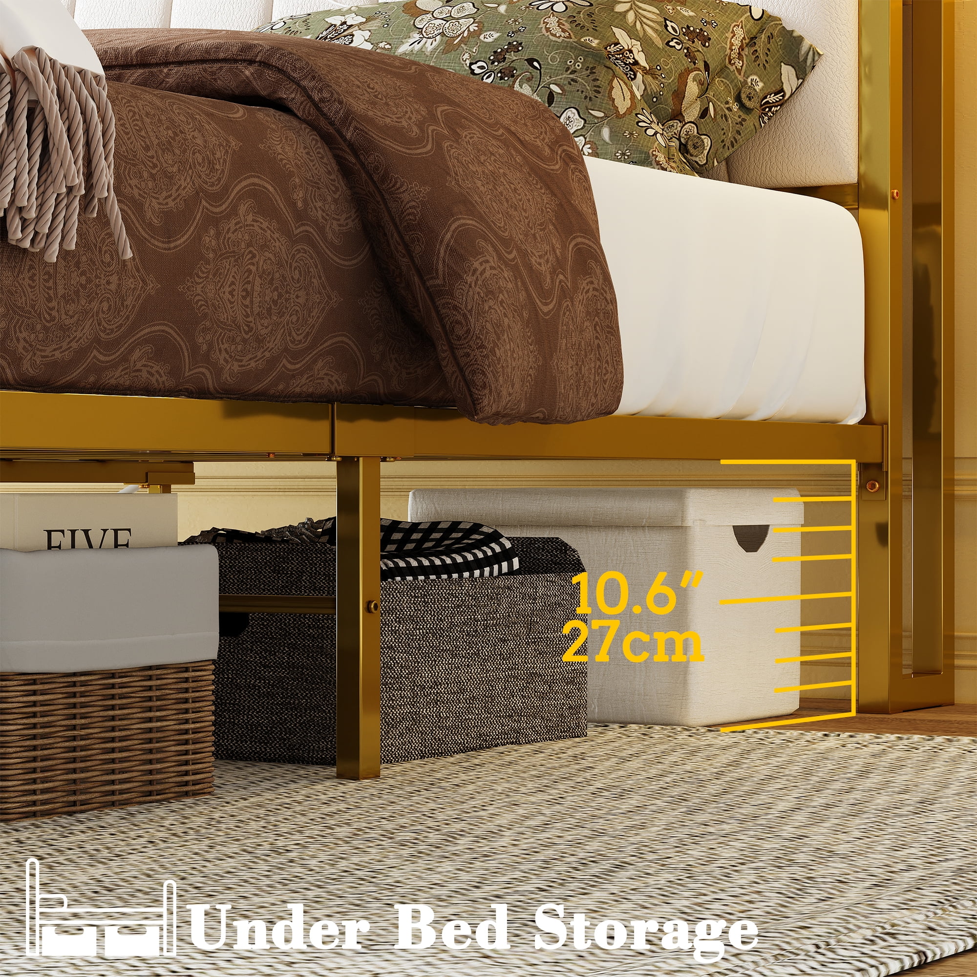 ANCTOR Queen Bed Frame with Storage Headboard, Charging Station - Easy Assembly, Noise-Free, No Box Spring Required