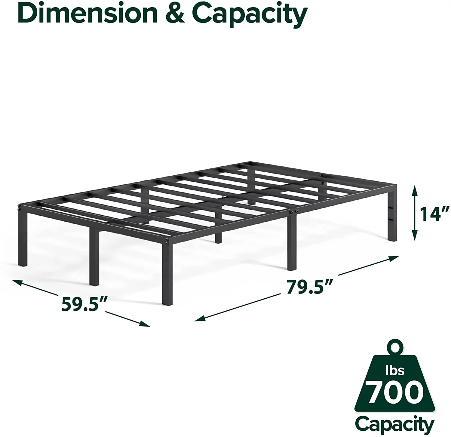 Zinus 14 Inch Classic Metal Platform Bed Frame with Steel Slat Support / Mattress Foundation, Queen