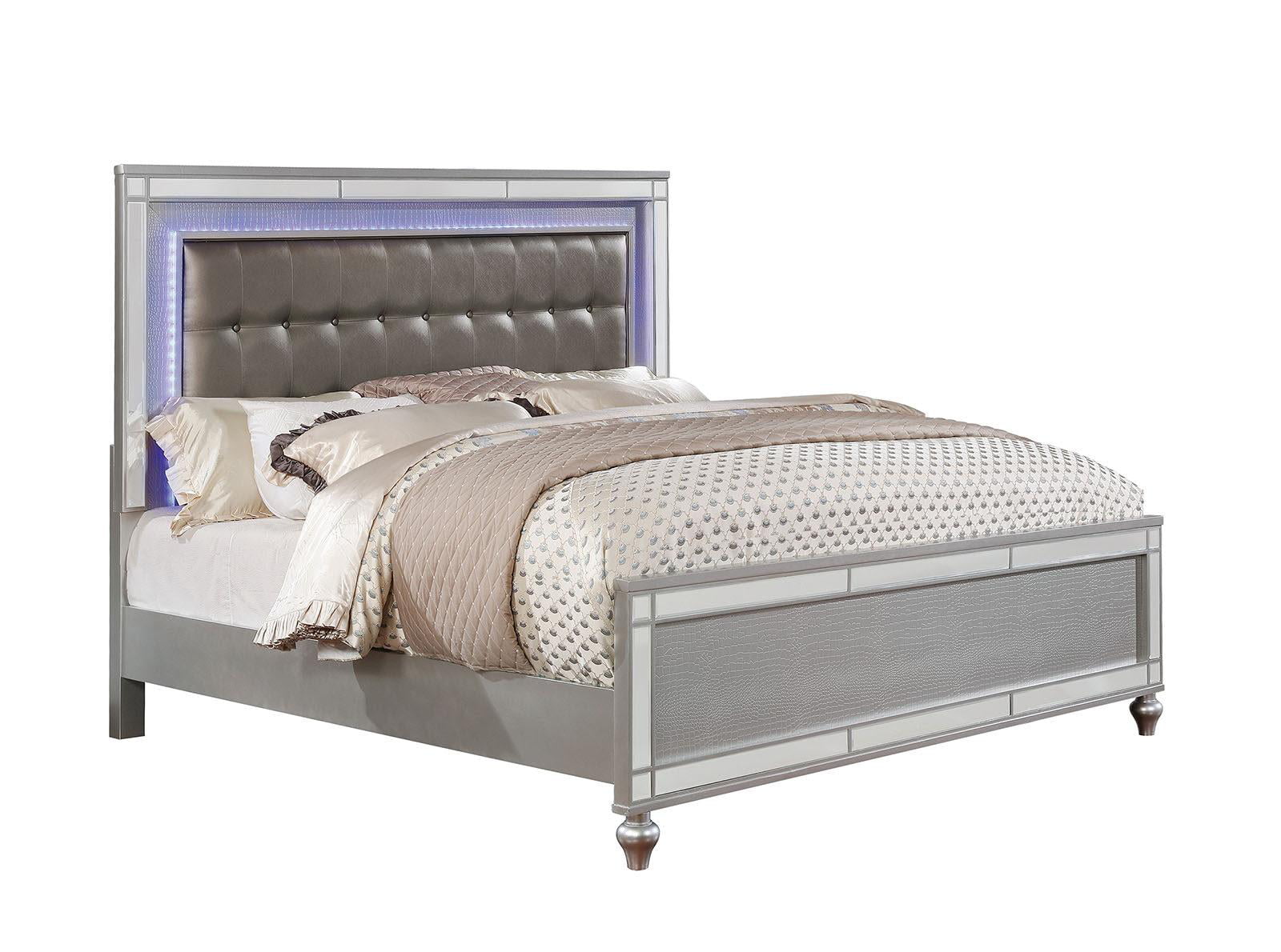 Contemporary Silver Solid Wood Queen Bedroom Set 5pcs FOA CM7977SV Brachium