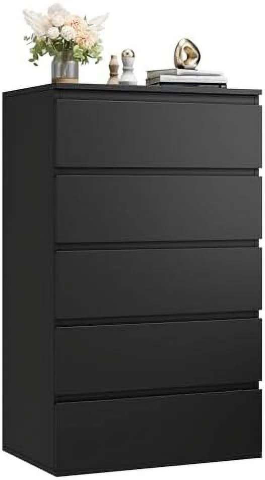 5-Drawer Black Dresser - Large Space Chest of Drawers 39.4H x 23.6L x 15.7W Inch Cabinet for