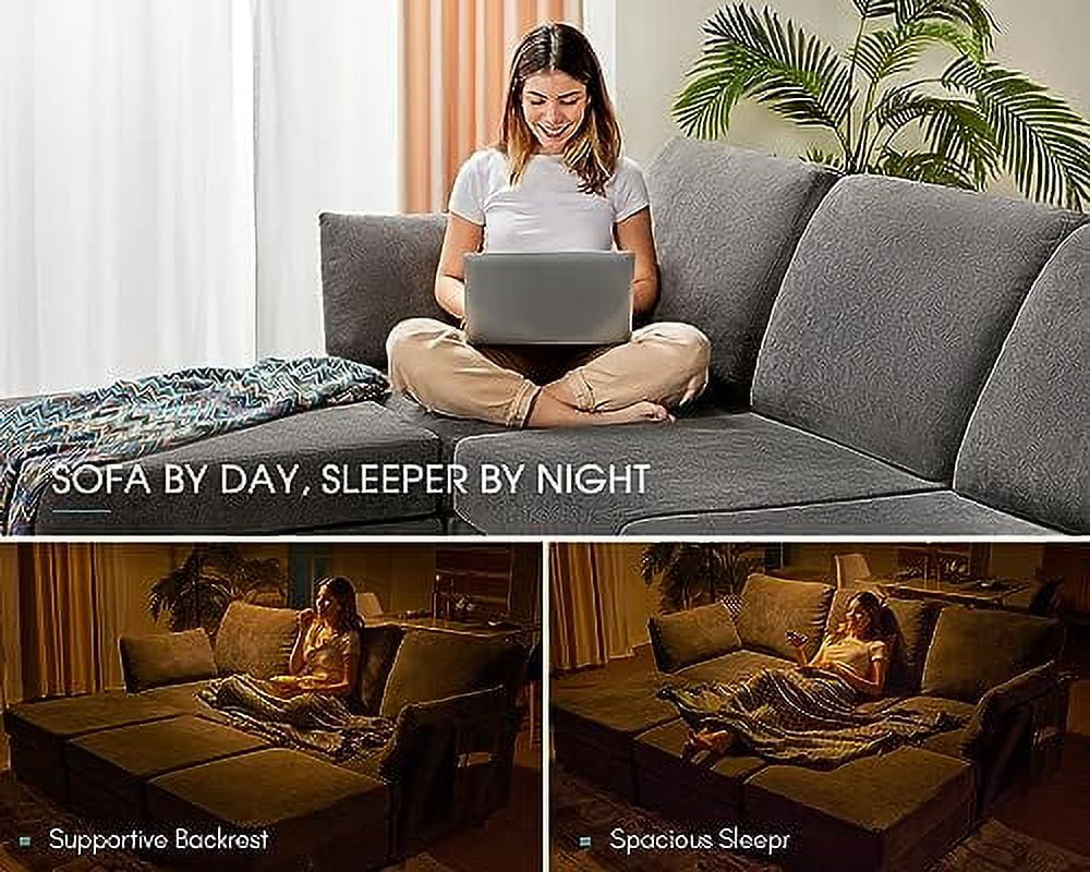 Papajet Modular Sectional Sofa, 6 Seats Oversized Couch with Storage , Ottomans- Chenille Beige