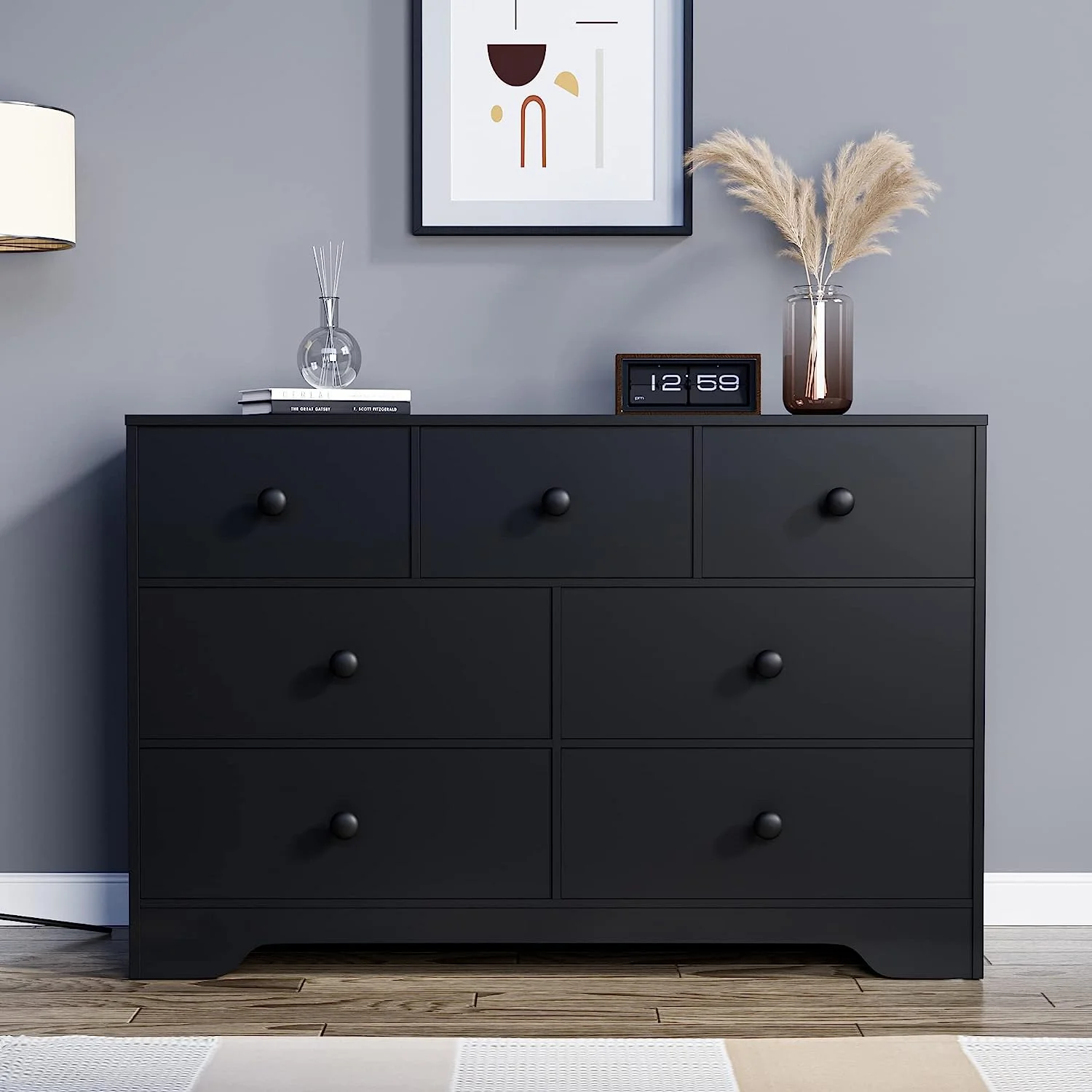 Cozy Castle 7 Drawer Dresser, Black Dresser for Bedroom, Wide Drawer Dresser Organizers, Modern Dresser for Bedroom, Black