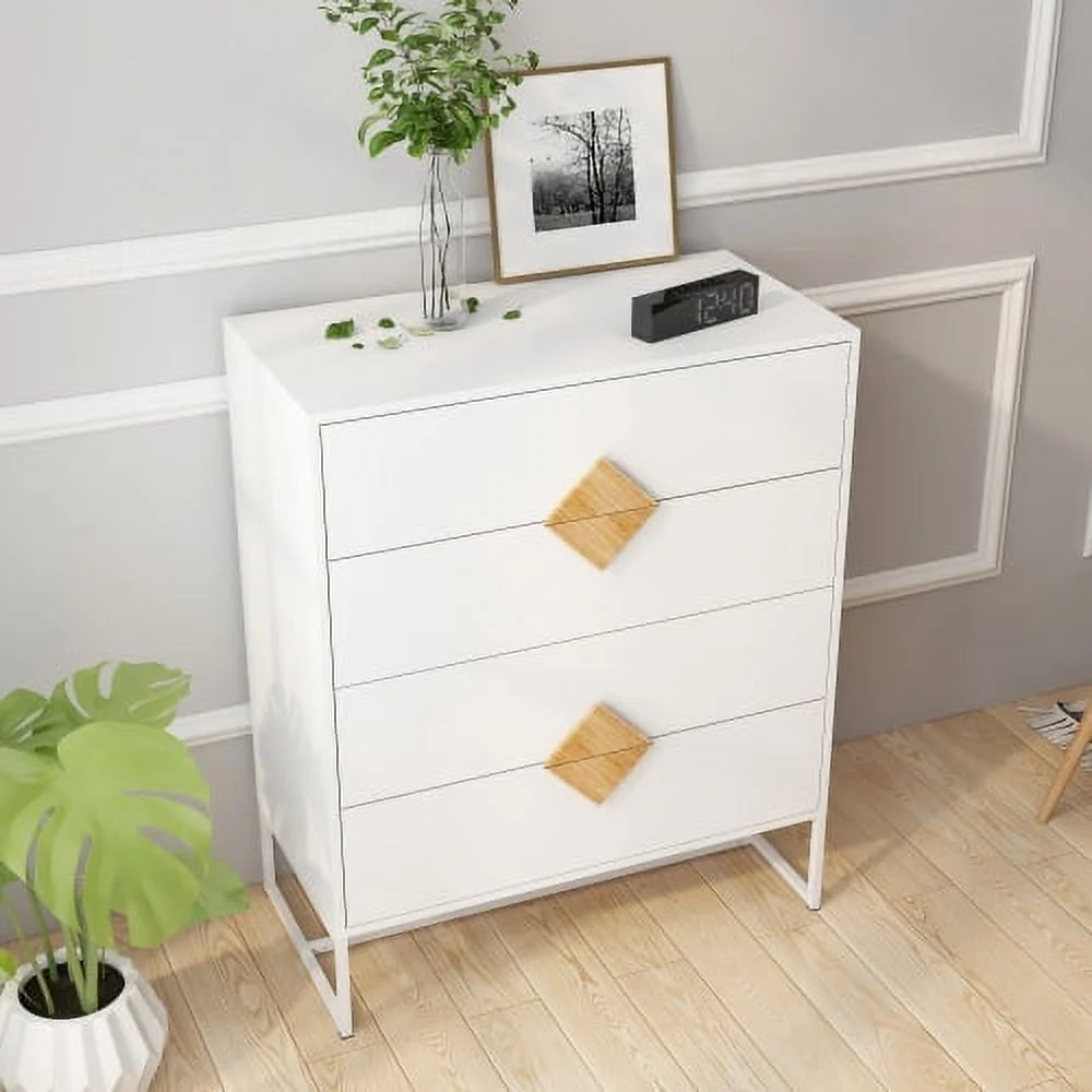 Motent Solid wood special shape square handle design with 4 drawers bedroom furniture dressers, White
