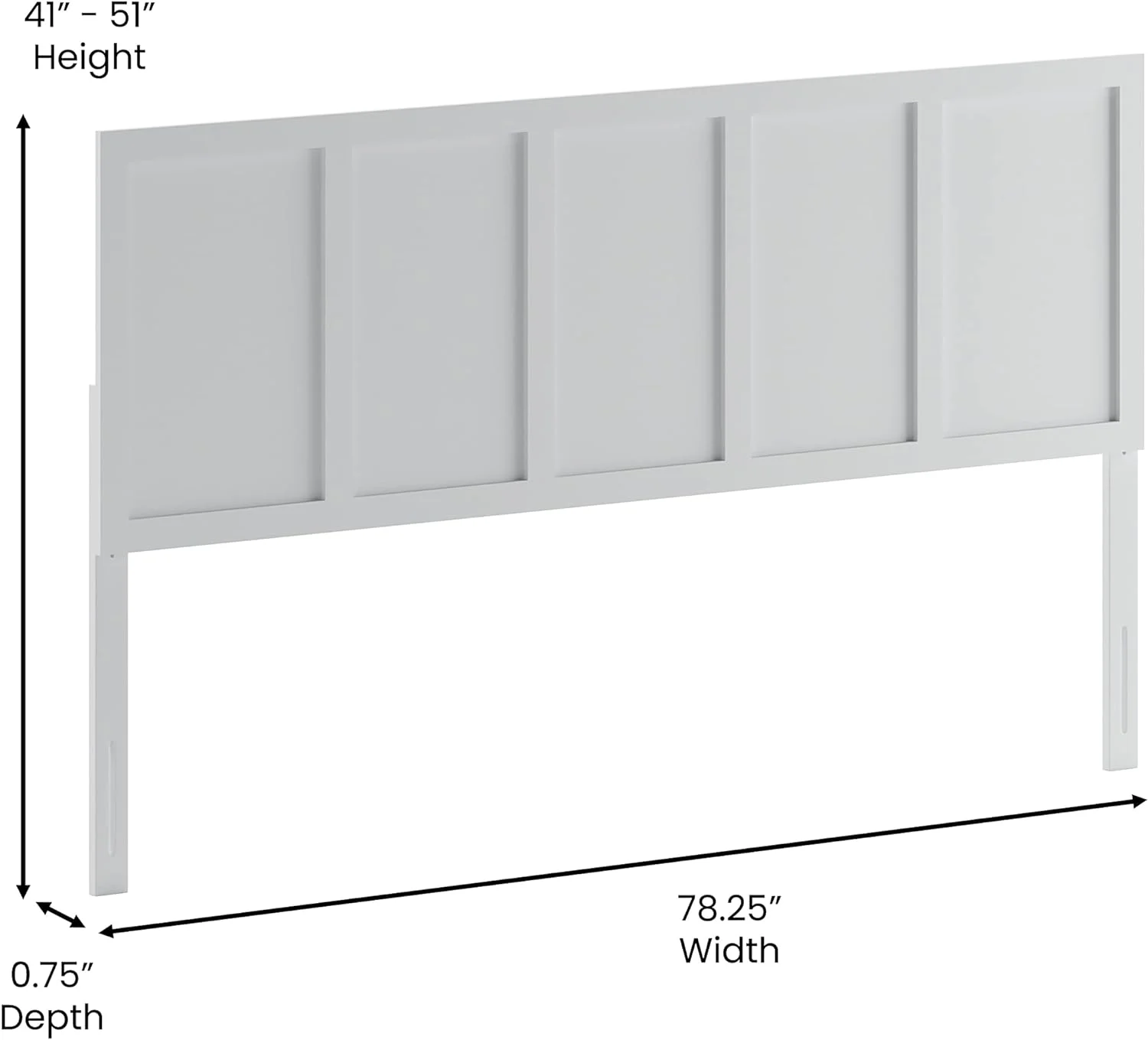 Grady King Size Raised Panel Wooden Adjustable Headboard In White