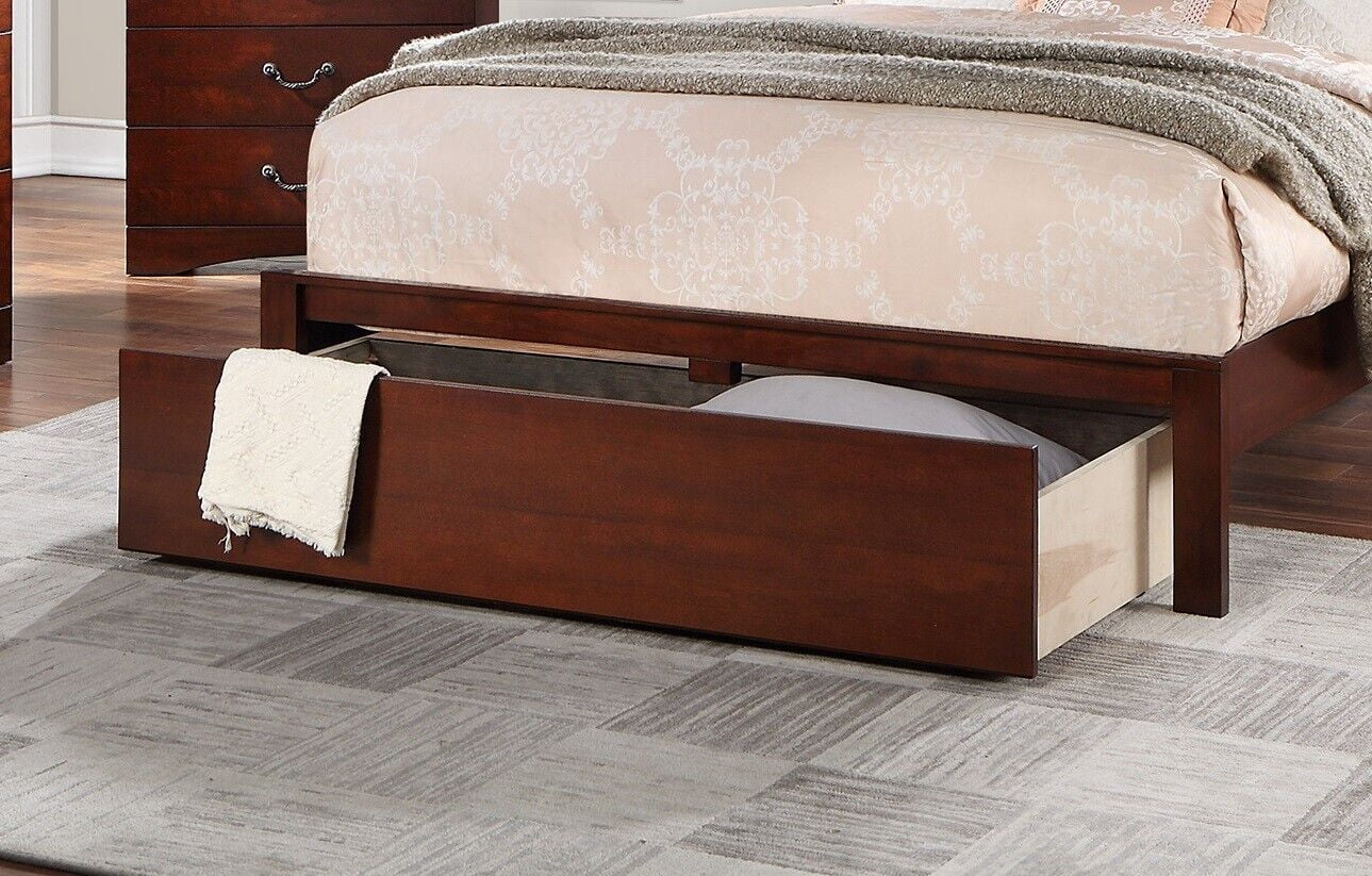 Transitional 1pc Queen Size Bed w Storage underbed Drawer Brown Finish Beautiful Bedframe Bedroom Furniture