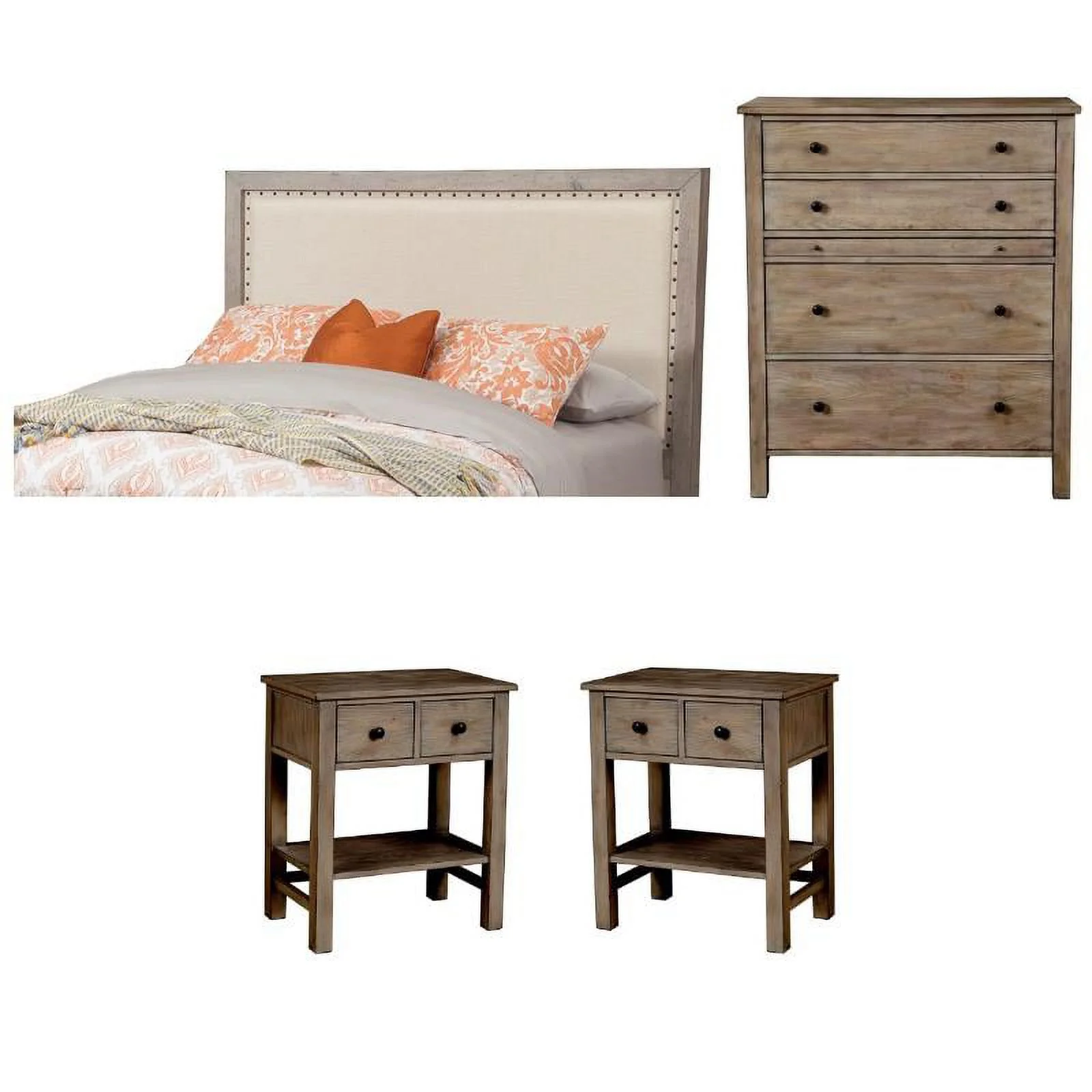 Home Square 4-Piece Set with Queen Headboard & 4 Drawer Chest & 2 Nightstands