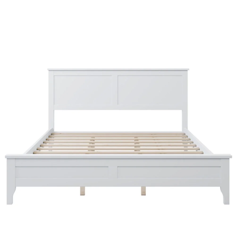 Modern White Solid Wood Queen Platform Bed