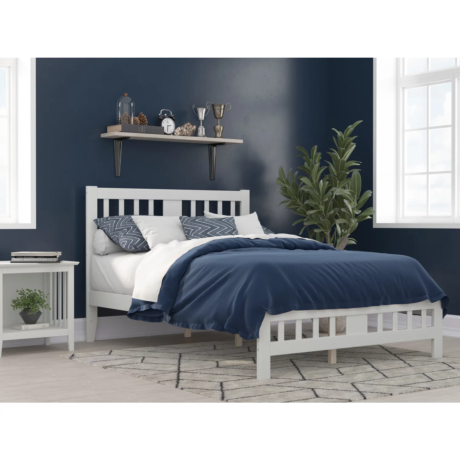 AFI Tahoe Solid Wood Full Bed with Footboard and USB Charger in White