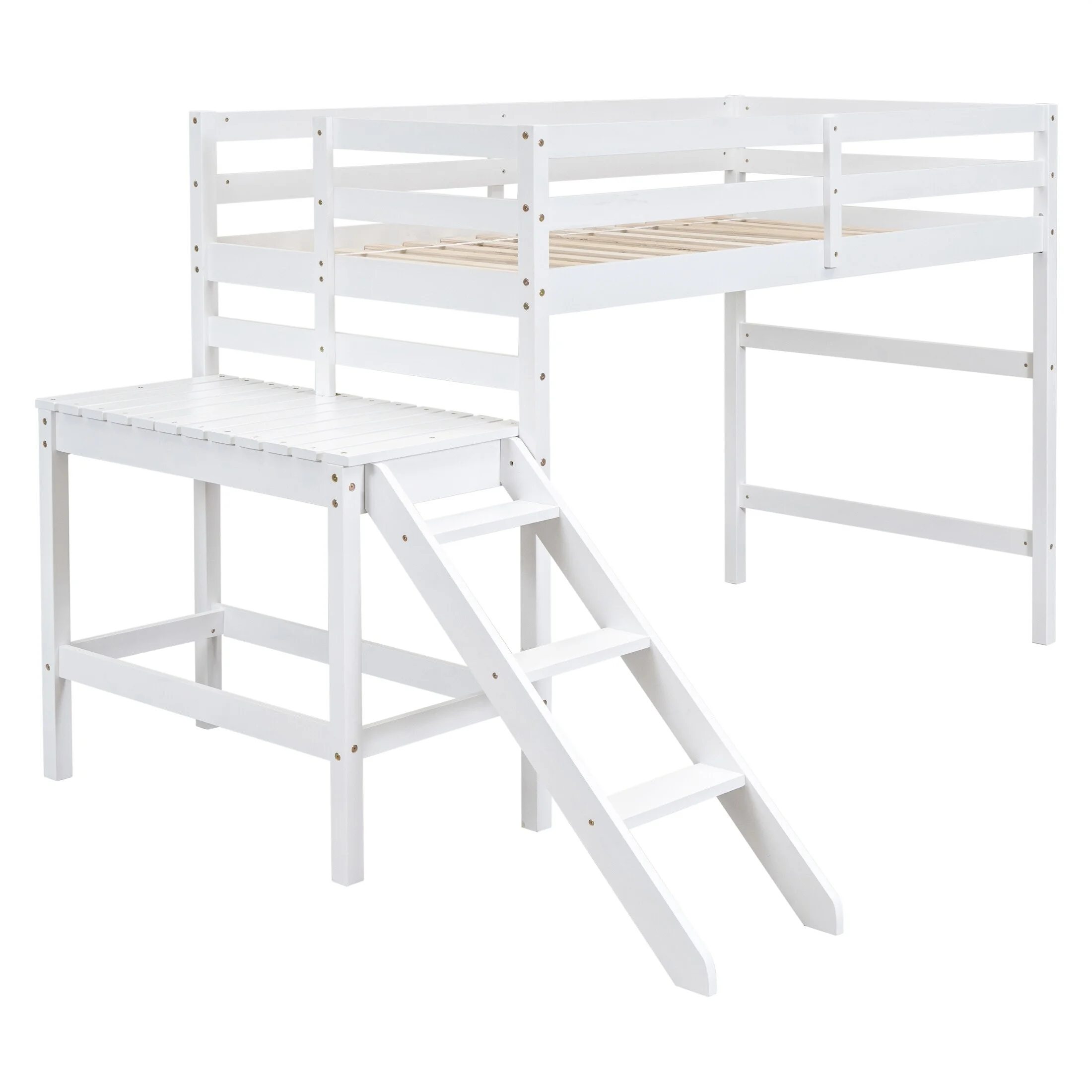 YJTONWIN Twin Loft Bed with Platform and ladder Grey