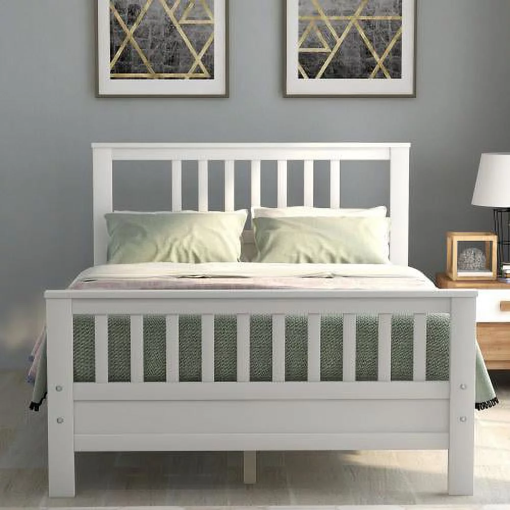Wood Bed Frame with Headboard and Footboard/No Box Spring Needed/Easy Assembly for Kids Platform, Twin, Gray