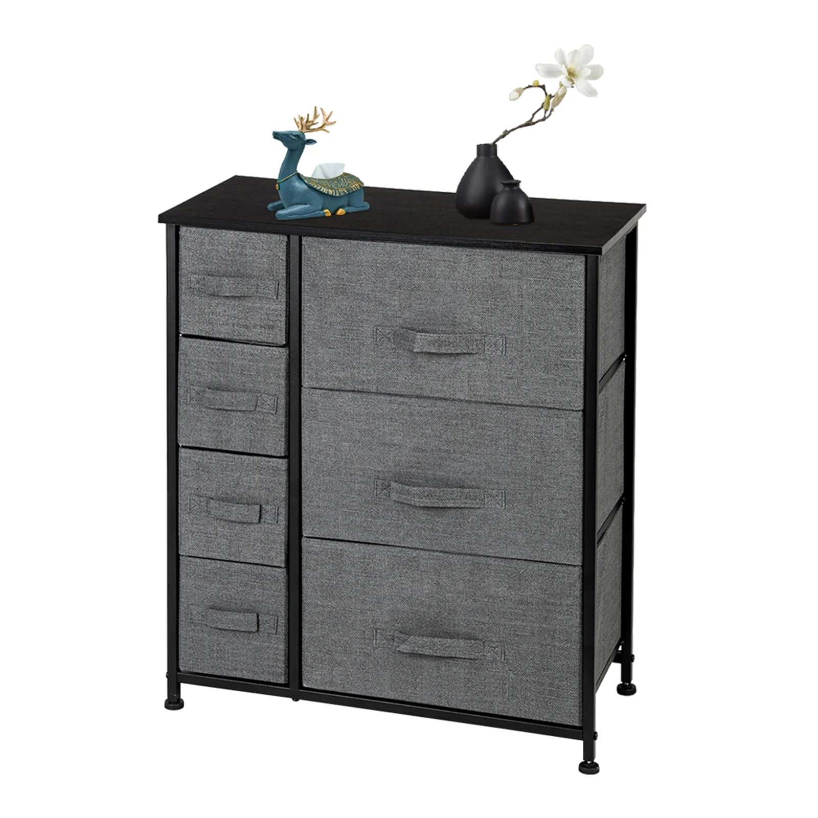 Dresser for Bedroom with 7 Drawers and Wood Top Fabric Storage Tower Tall Chest Organizer Unit for Closet, Living Room, Hallway