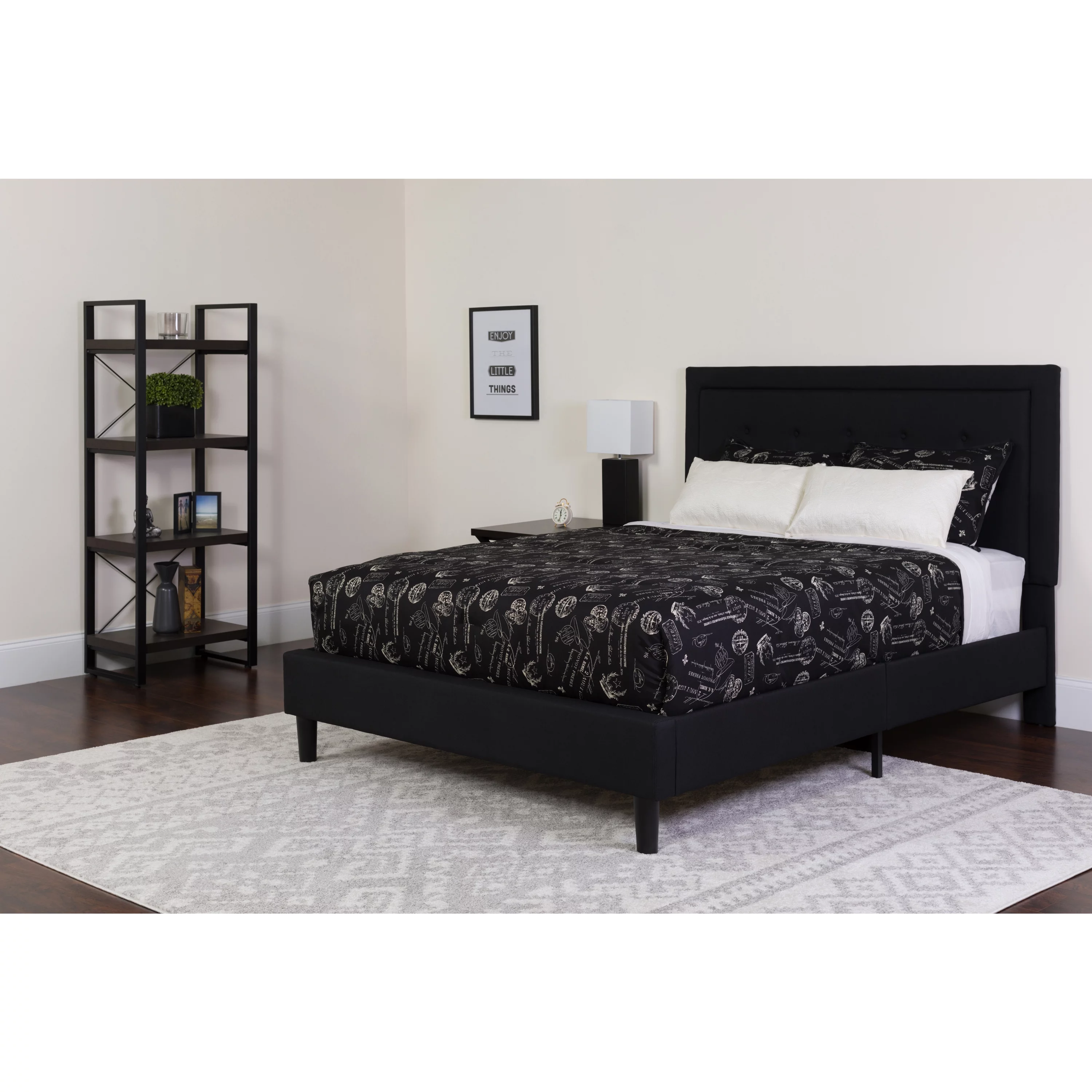 Flash Furniture Roxbury King Size Tufted Upholstered Platform Bed in Black Fabric with Pocket Spring Mattress