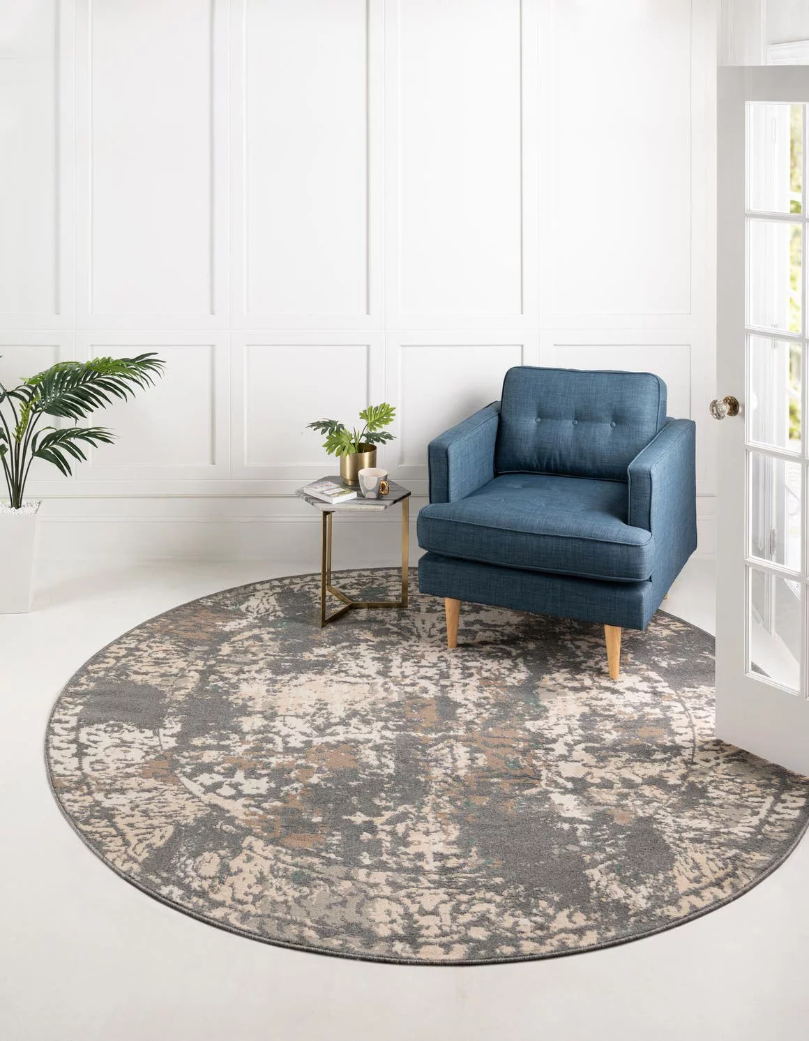Unique Loom Mirage Tuareg Rug Gray/Beige 8' Round Abstract Contemporary Perfect For Dining Room Entryway Bed Room Kids Room