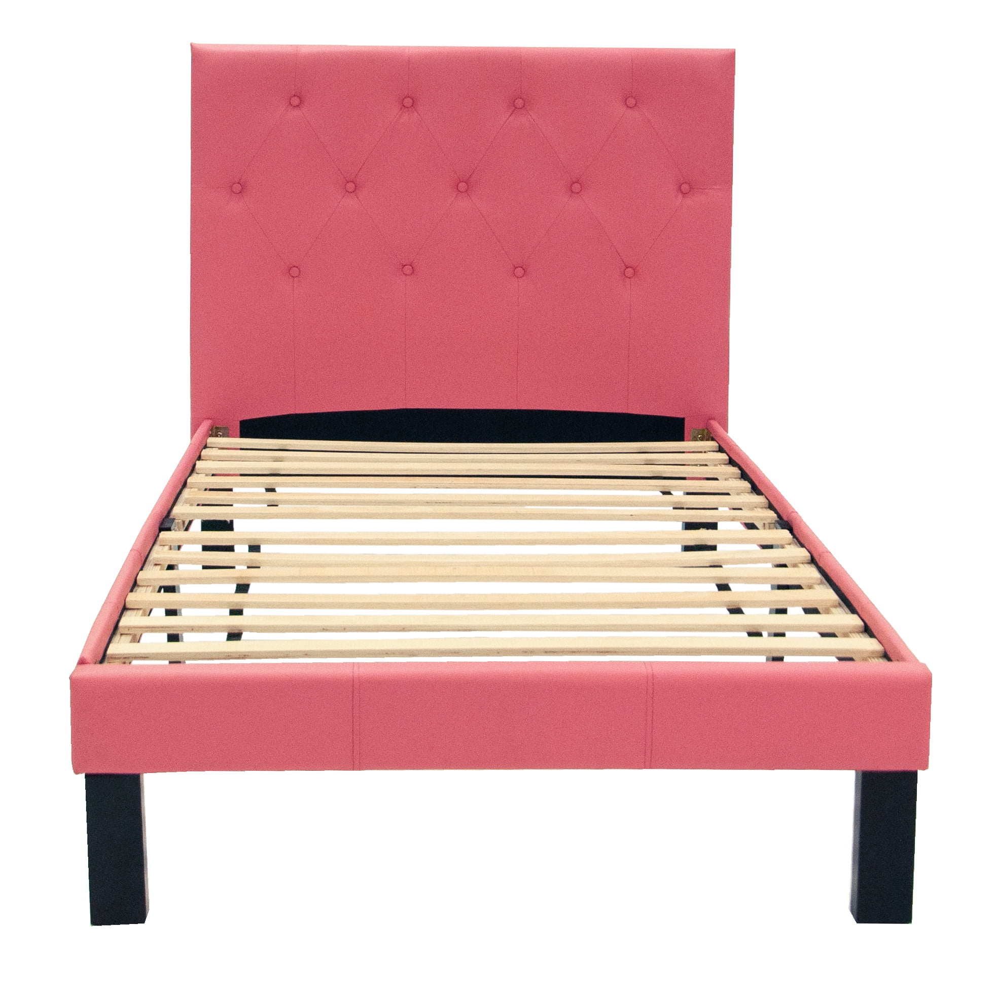 Poundex Upholstered Platform Bed, Twin, Pink/Brown
