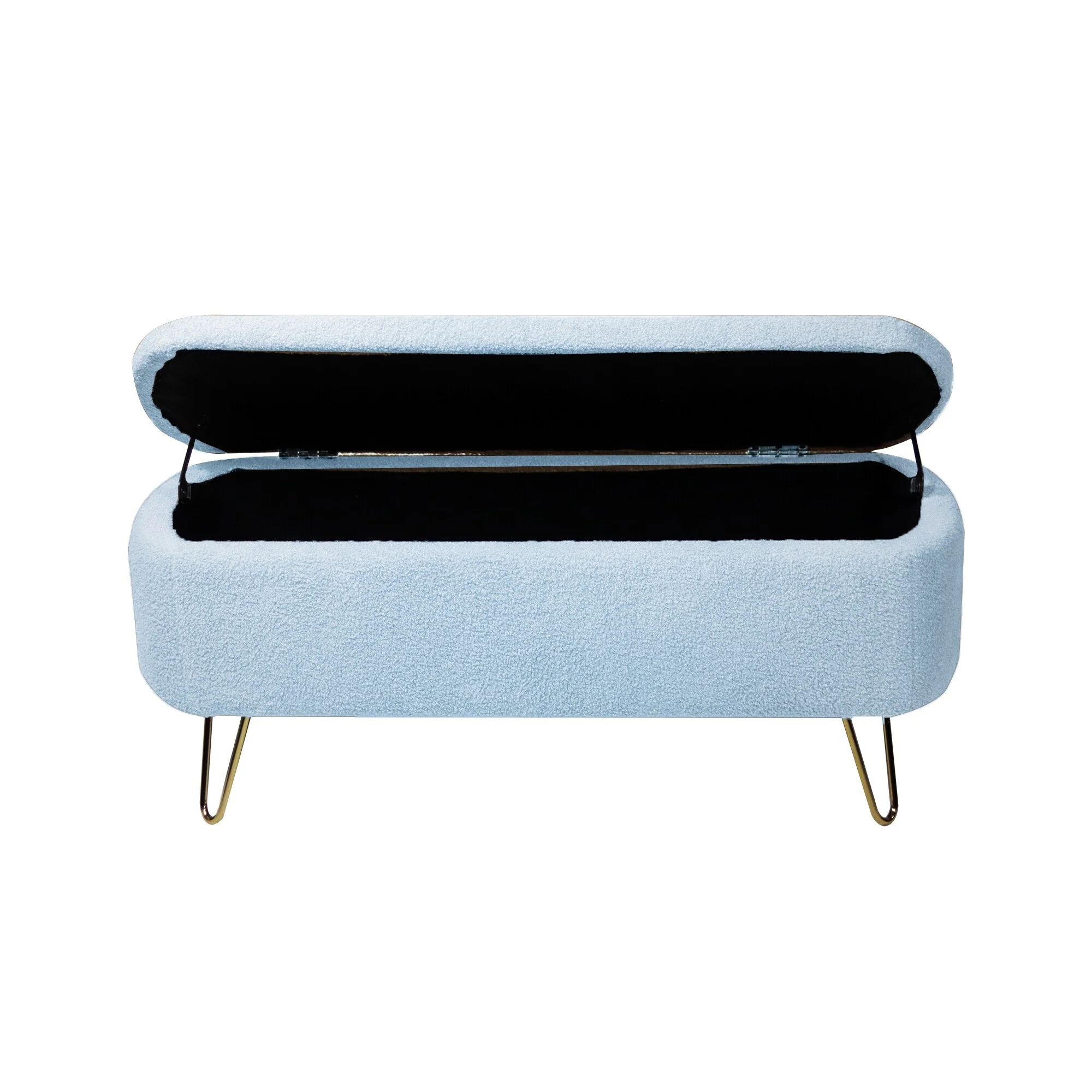 Modern Style Upholstered Storage Ottoman with Metal Hairpin Legs Blue