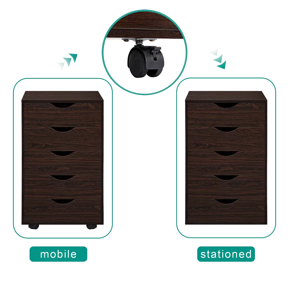 Taylor 5 Drawers Chest, Wood Storage Dresser with Wheels, Craft Storage Organization and Storage Drawers Drawer Unit Makeup Drawer Cabinet Craft Drawers 5 Drawer Dresser Office Drawer Unit - Espresso