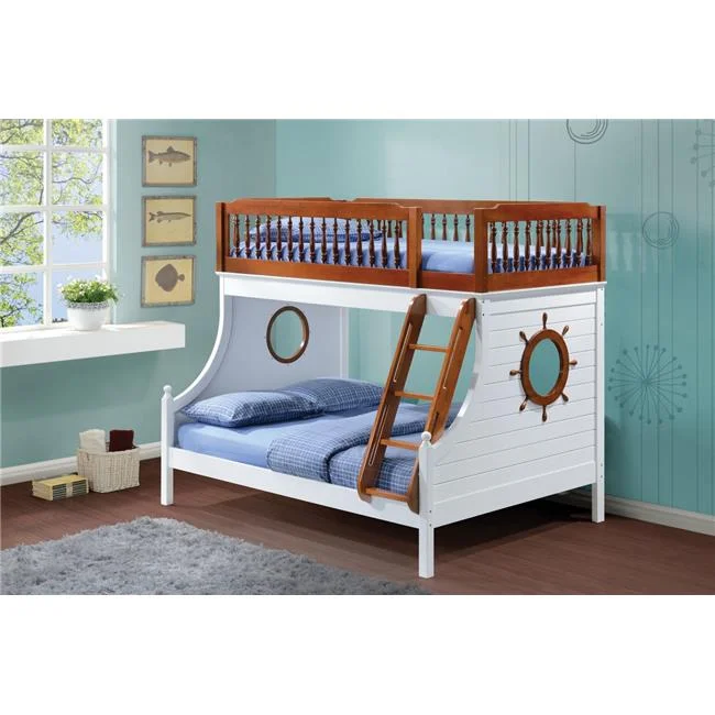 Twin & Full Size Bunk Bed - Malaysian Hardwood, Rubber Oak & White