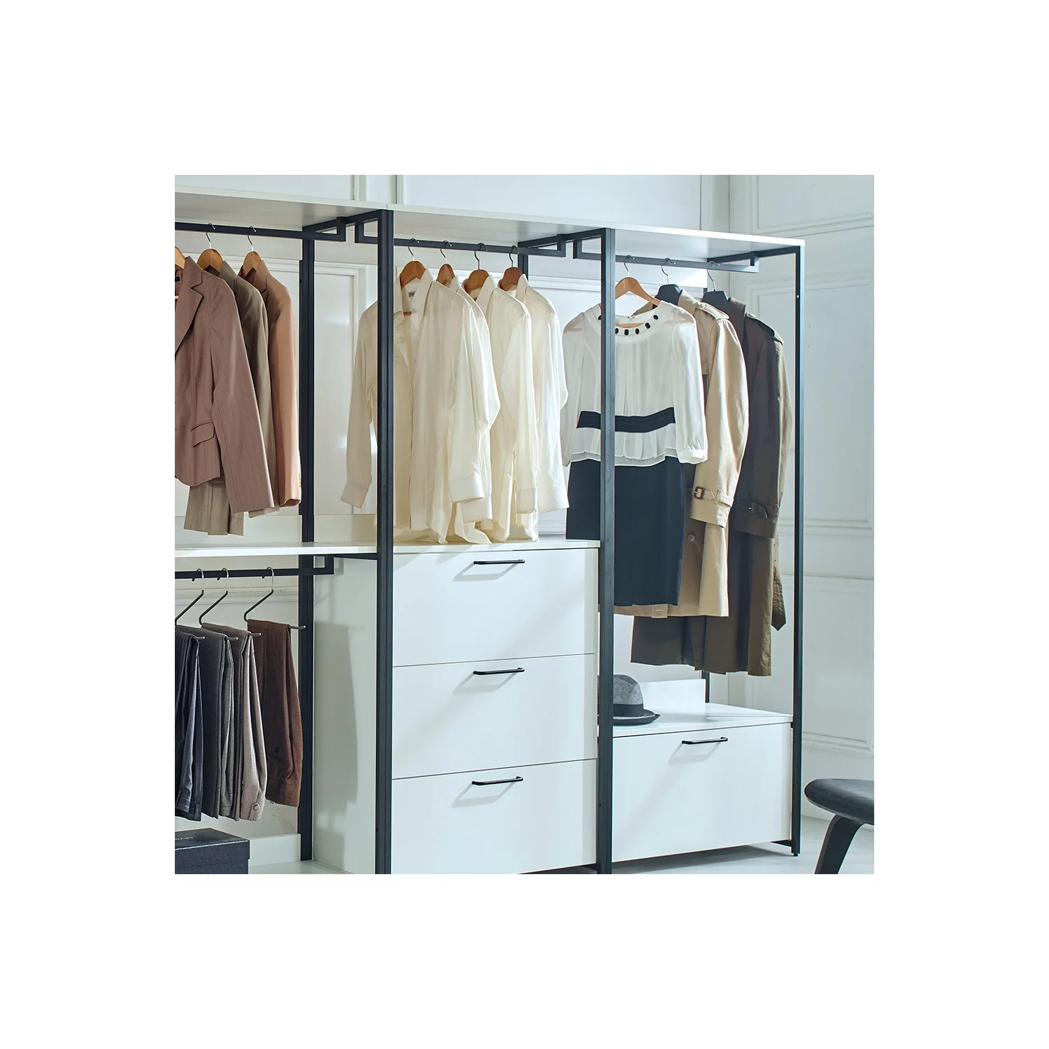 Klair Living Fiona White Freestanding Walk in Wood Closet System with Metal Frame