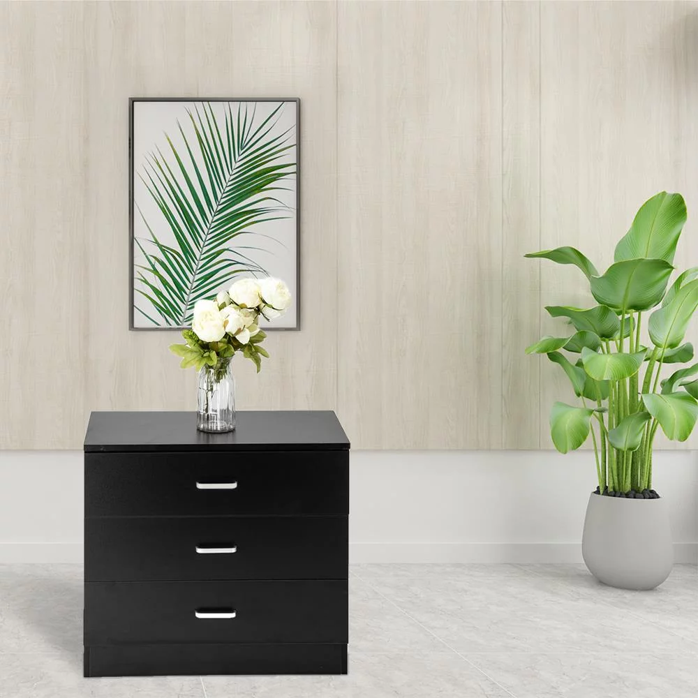 FCH Wooden 3 Drawer Bedroom Furniture Nightstand, Storage Stand Cabinet for Bedroom, Black