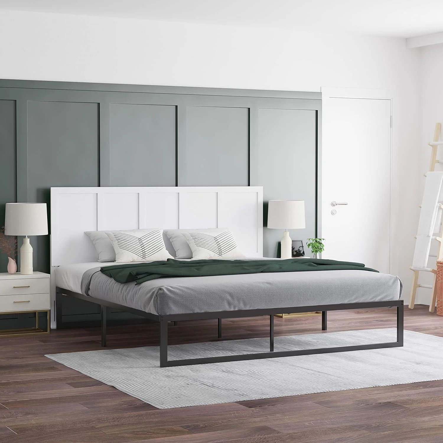Omar King Size Four Panel Wooden Adjustable Headboard In White