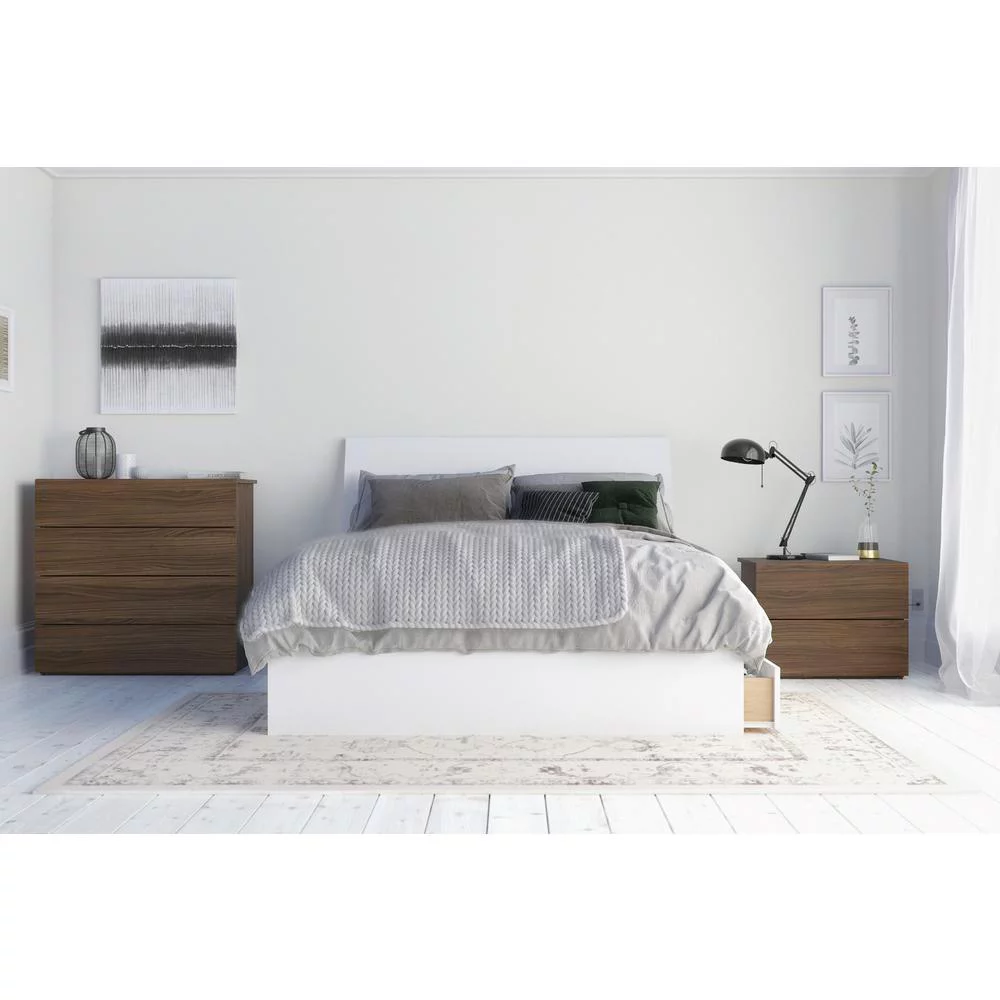 Nexera Shiraz 4 Piece Full Size Bedroom Set, Walnut and White