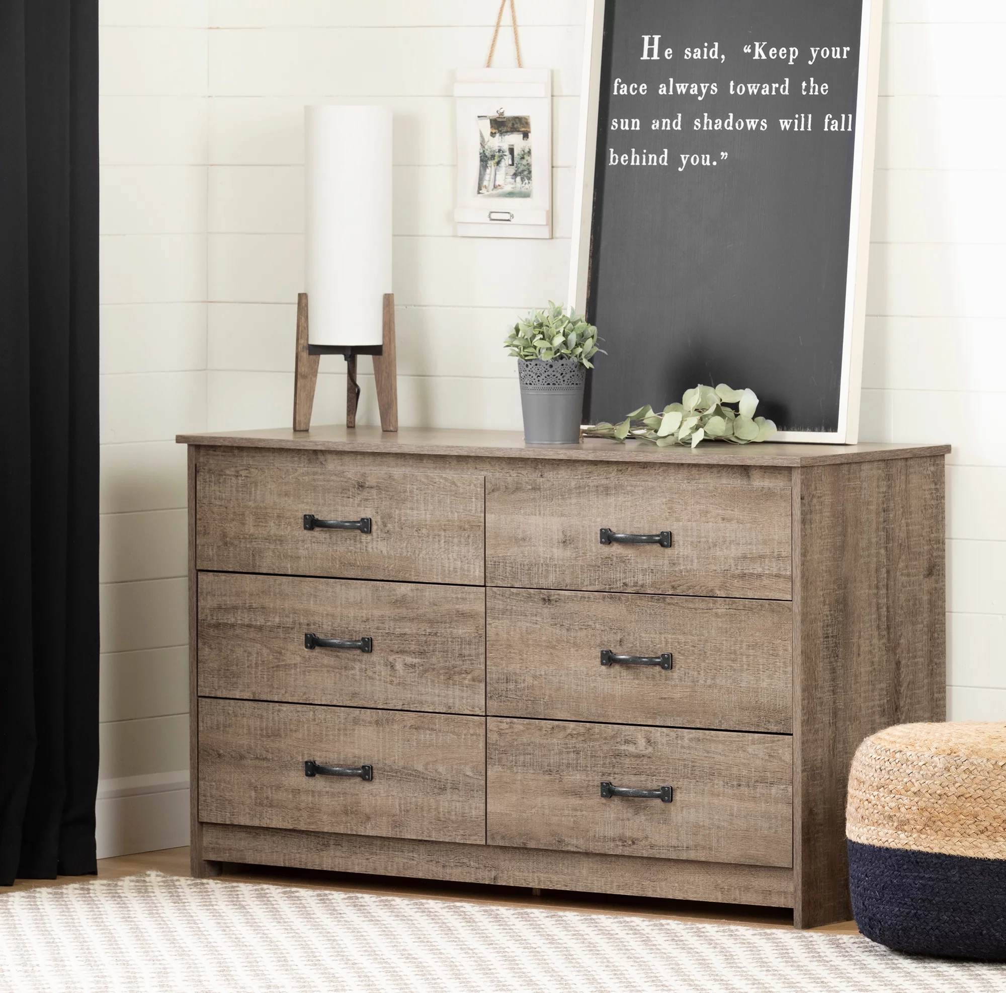 South Shore Tassio 6-Drawer Double Dresser, Weathered Oak