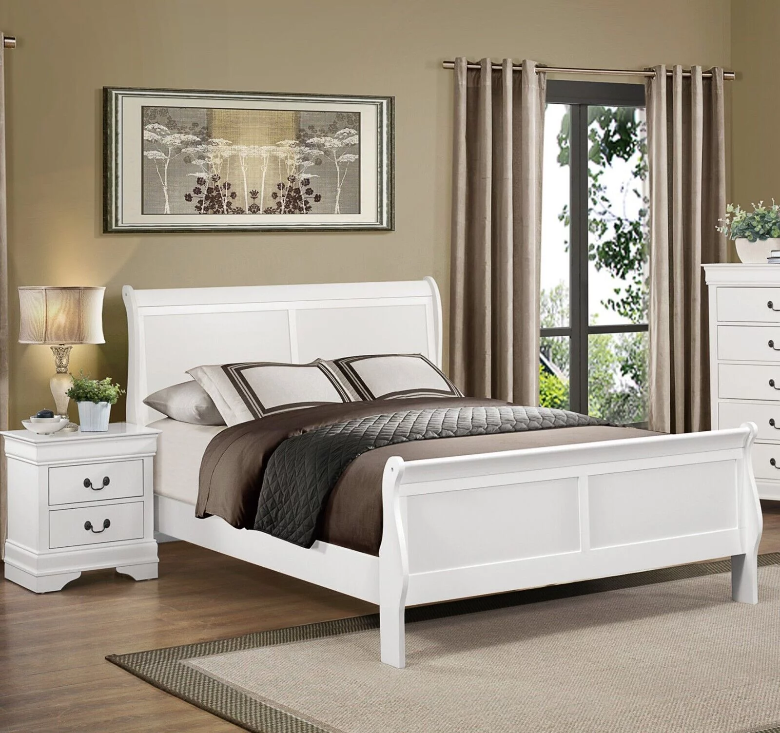 Traditional White Finish 1pc California King Size Sleigh Bed Classic Louis Philippe Styling Bedroom Furniture