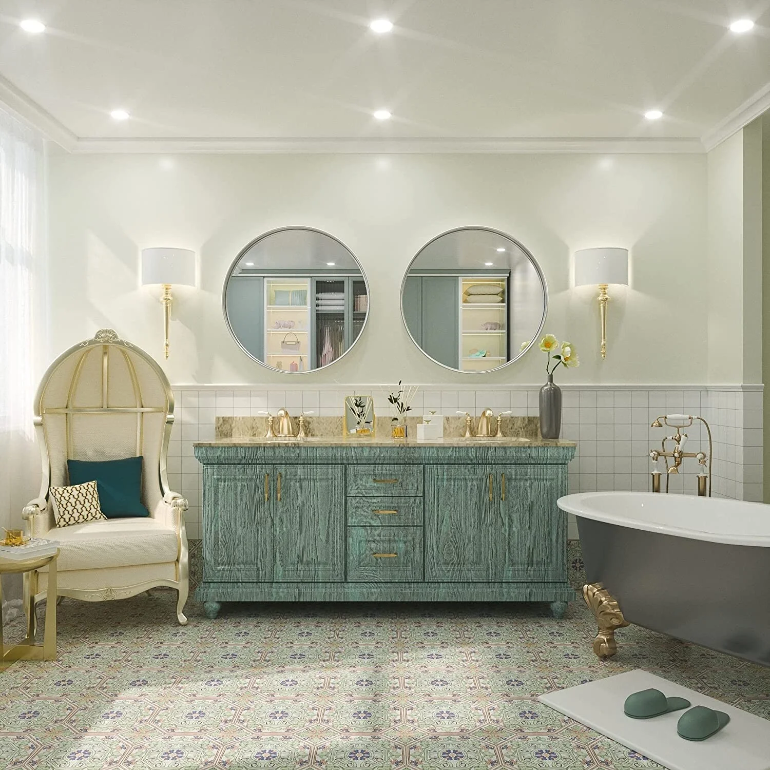Tetote Round Metal Frame Mirror Wall Mounted Bathroom Vanity Mirror Silver 30 IN Silver