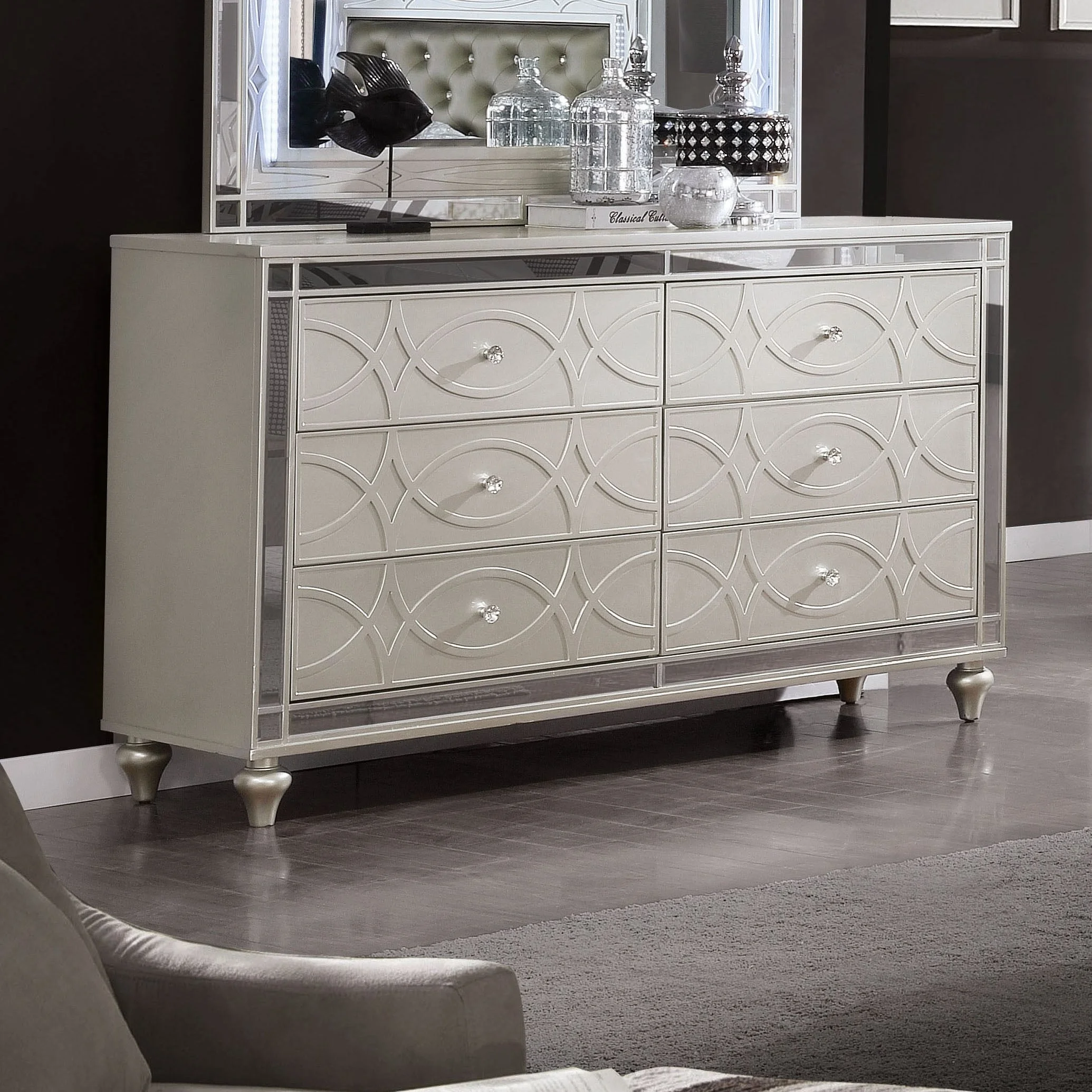Silver Orchid Amann Transitional Silver 56-inch Wide 6-Drawer Wood Dresser by