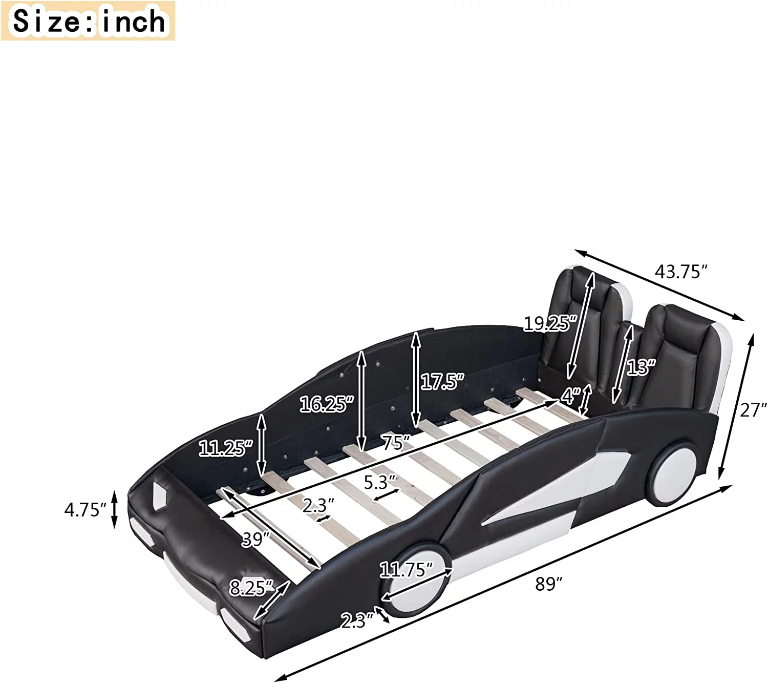Twin Size Race Car-Shaped Platform Bed with Wheels