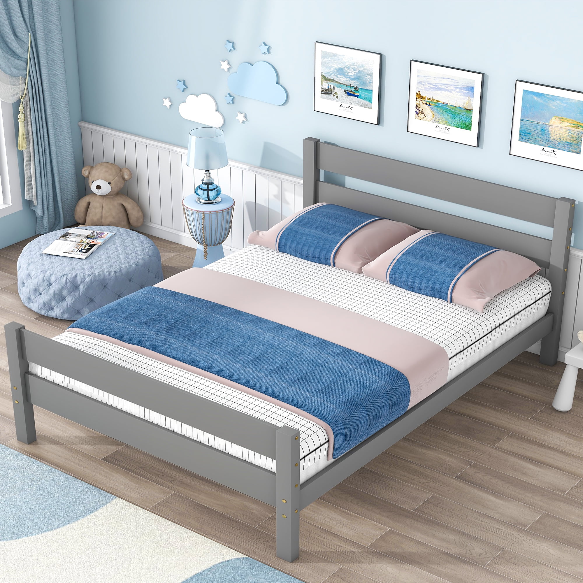 PAPROOS Full Size Platform Bed Frame, Solid Wood Platform Bed with Headboard and Footboard, Modern Full Bed Frame with Wooden Slats Support, No Box Spring Needed, White