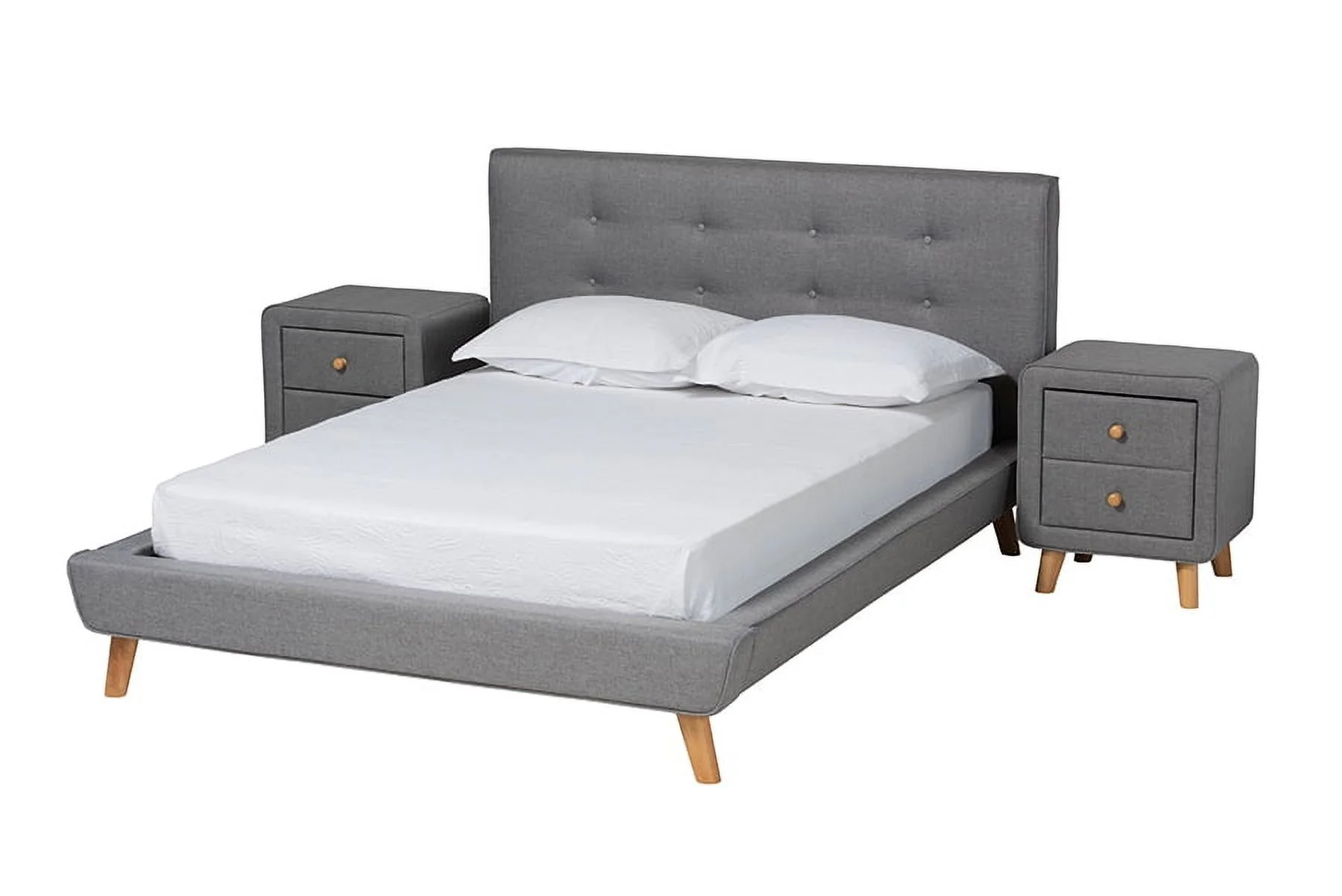 Baxton Studio Jonesy Mid-Century Modern Transitional Grey Fabric Upholstered Full Size 3-Piece Bedroom Set