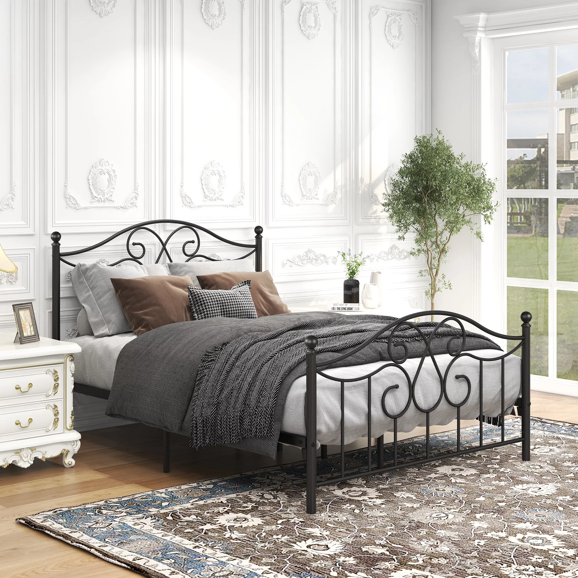Docooler Sturdy Steel Slat Support Metal Bed Frame, Easy Assembly, Black Full Size, No Box Spring Needed