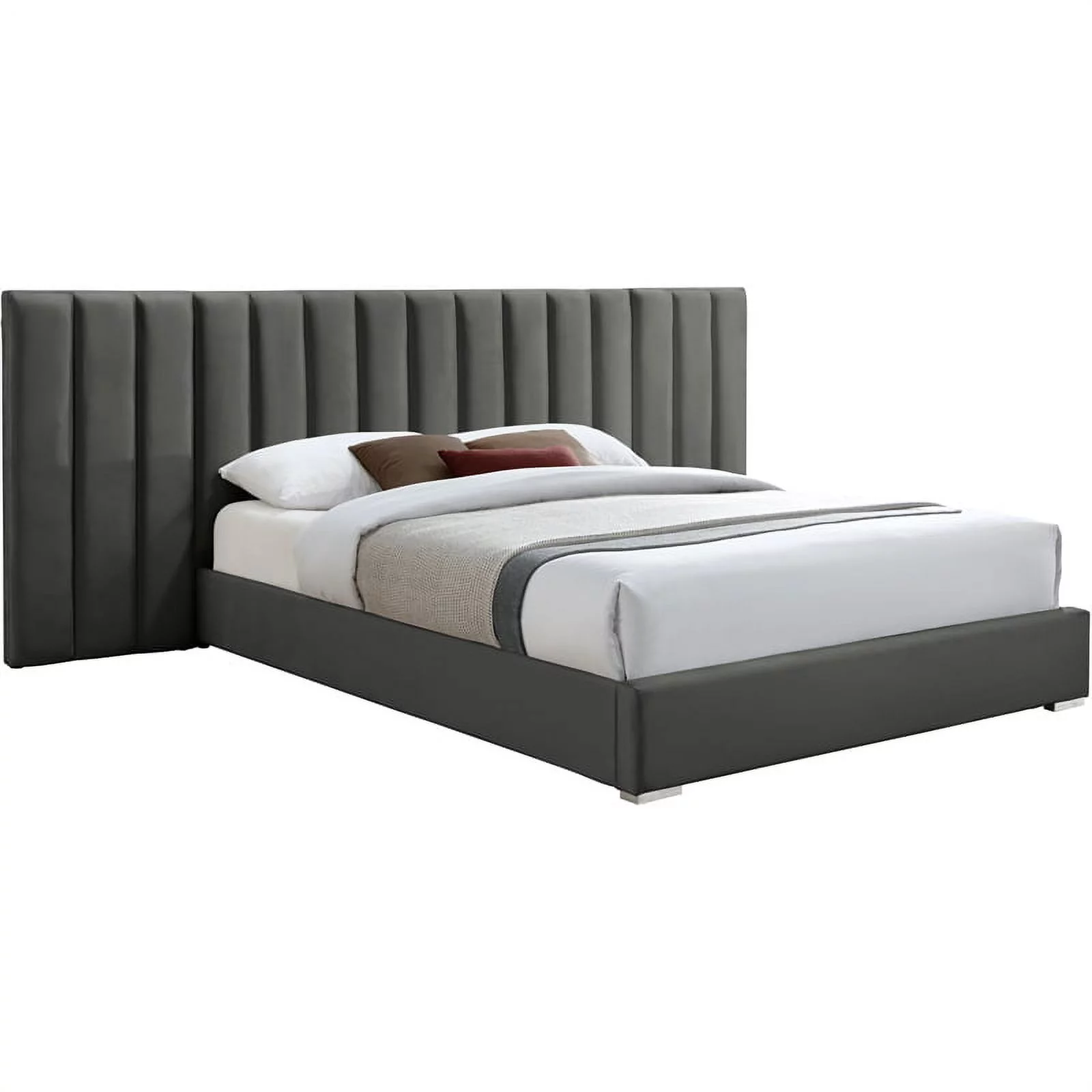Meridian Furniture Pablo Gray Velvet Queen Bed with Chrome Metal Legs