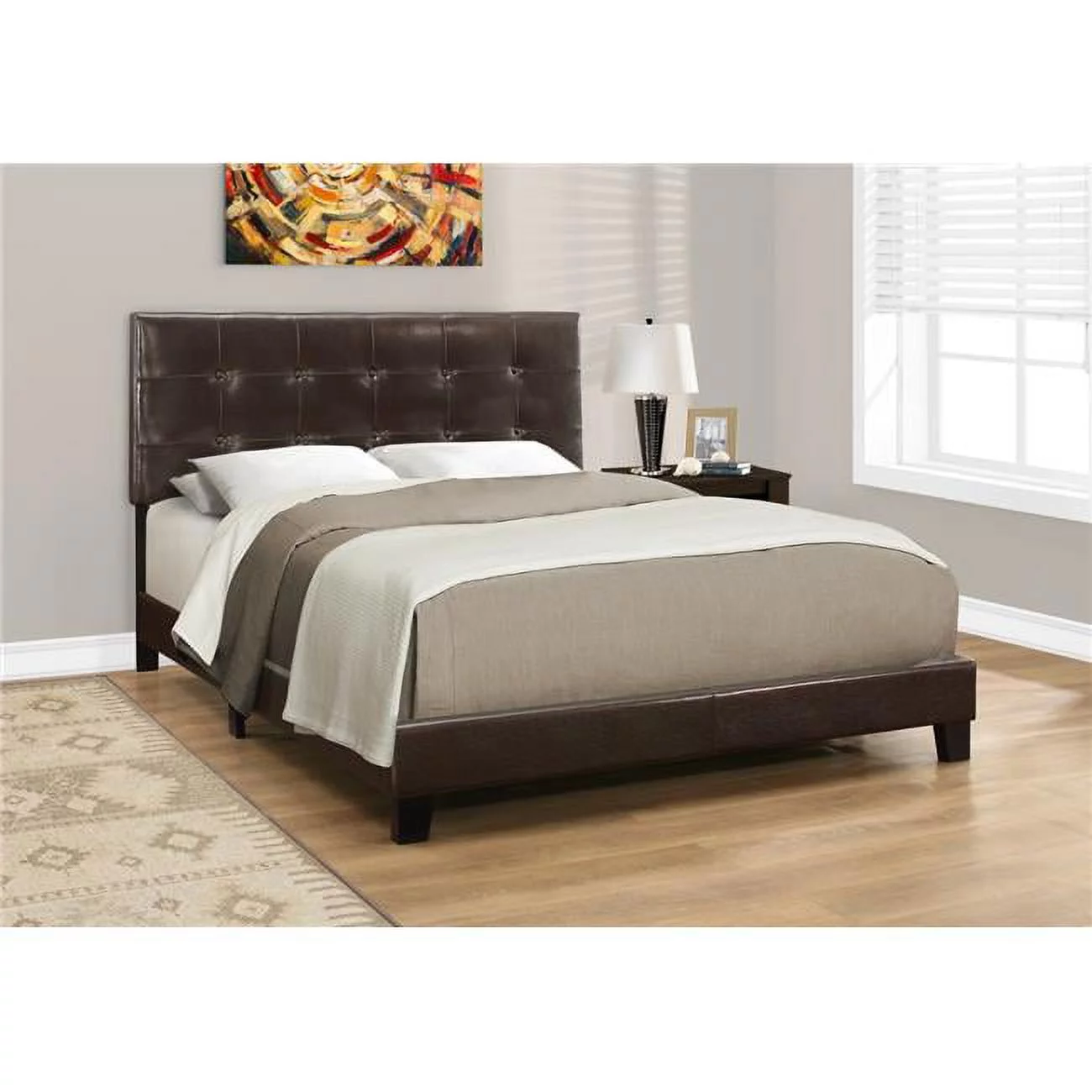 45.75 in. Dark Brown Solid Wood, MDF & Foam Queen Size Bed with a Leather Look