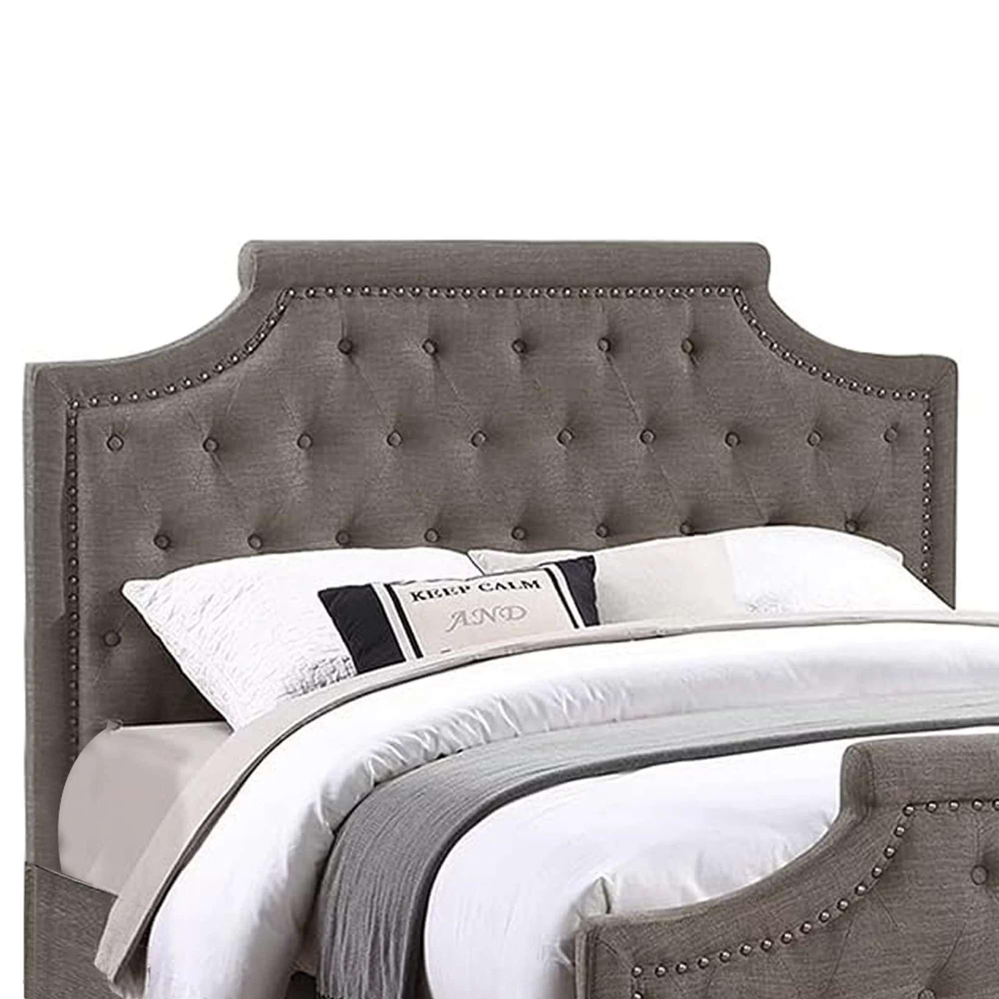Benjara Gia Upholstered California King Bed, Clipped Corners, Rich Brown Polyester