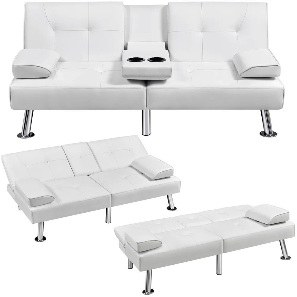 Topeakmart Convertible Futon Bed with 2 Throw Pillows, White