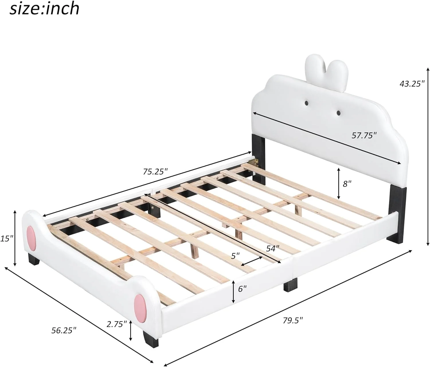 Full Size Upholstered Platform Bed with Cartoon Headboard and Footboard