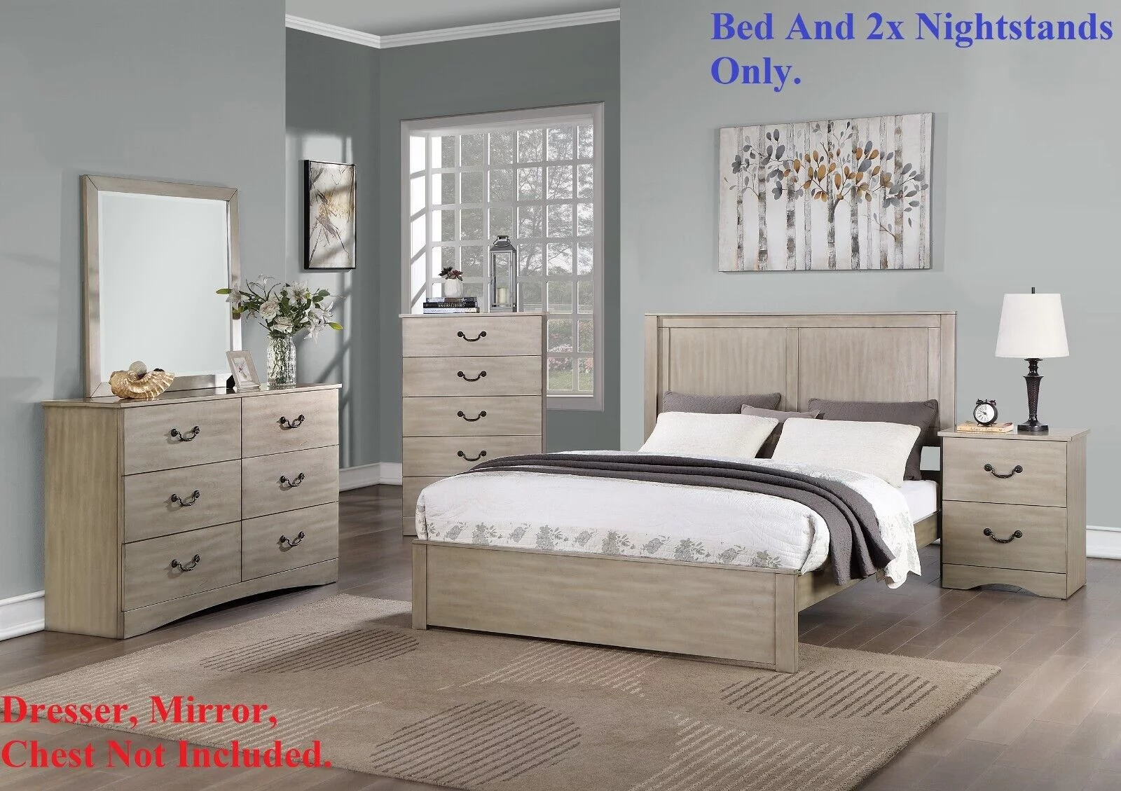 Light Tan Hue Finish Chic Design 3pc California King Size Bed Set Bedroom Furniture 2x Nightstands Wooden Headboard Footboard