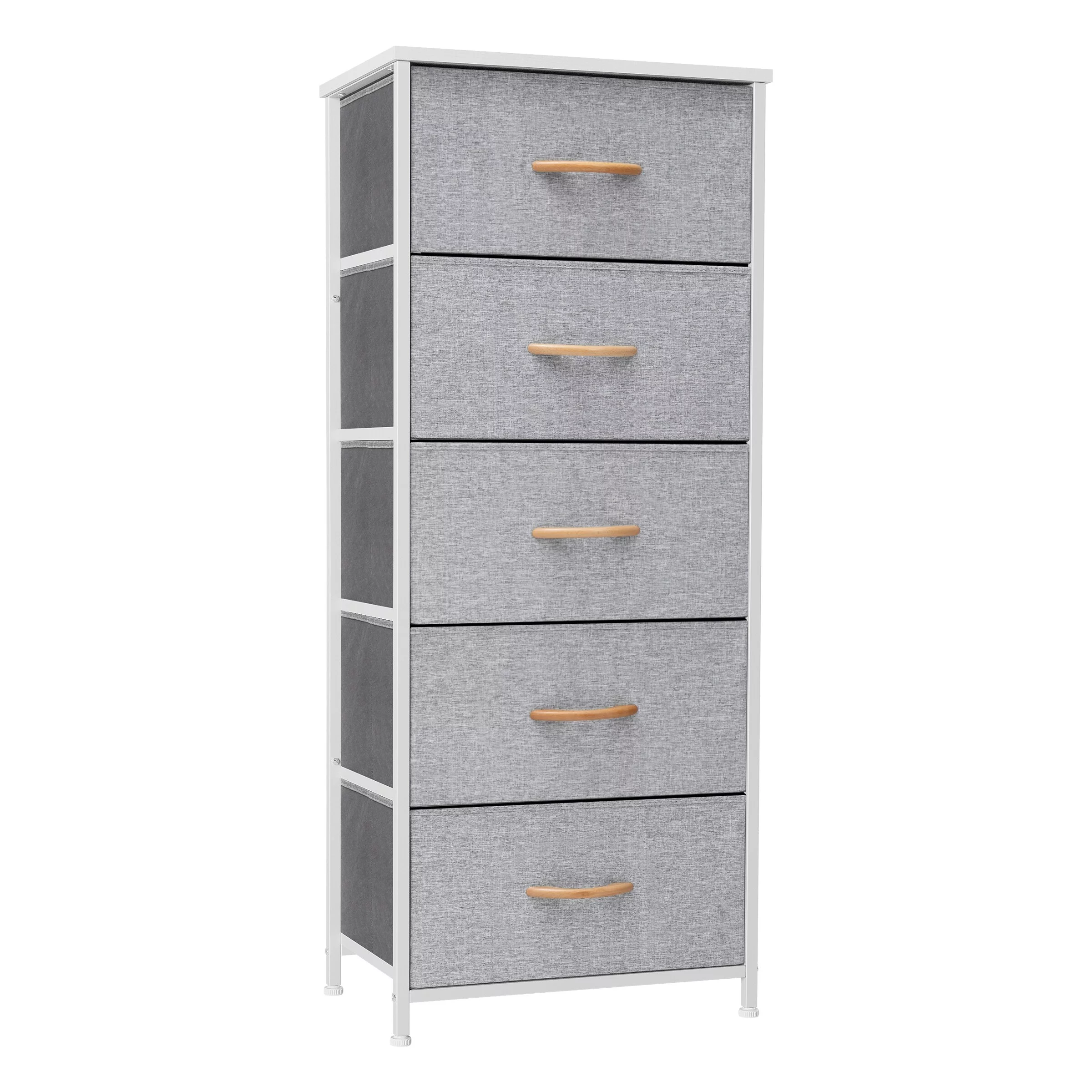 Crestlive Products Home Bedroom Furniture 5-drawer Chest Vertical Storage Tower - Fabric Dresser Light Grey Light Wood