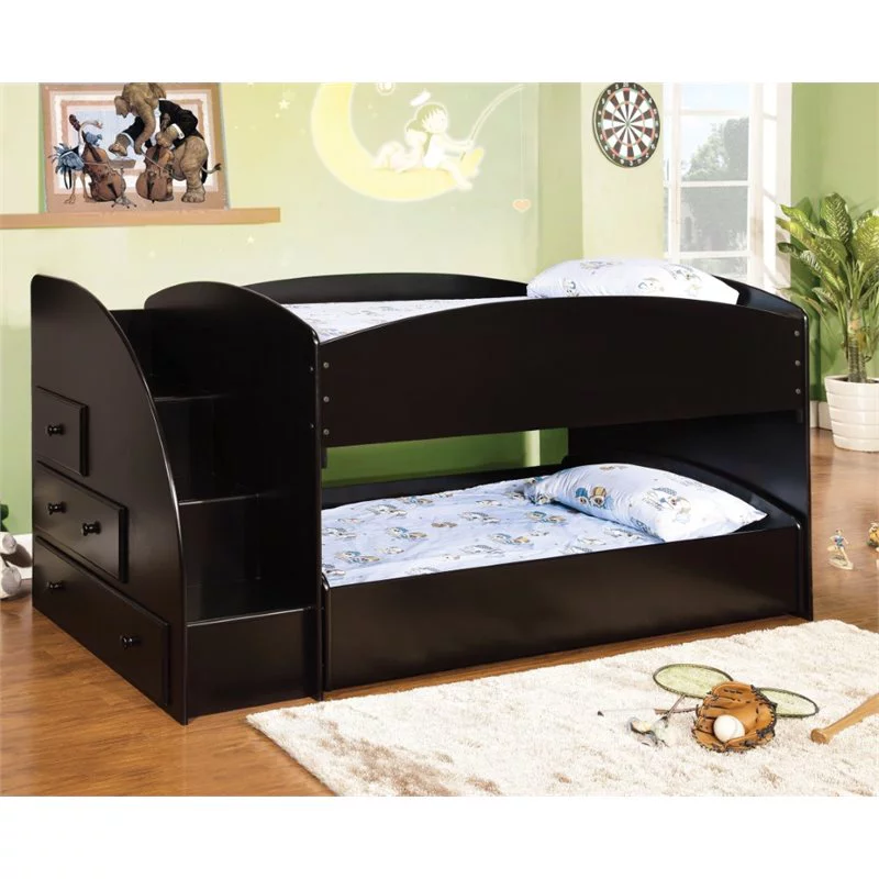 Bowery Hill Wood Twin over Twin Bunk Bed in Black