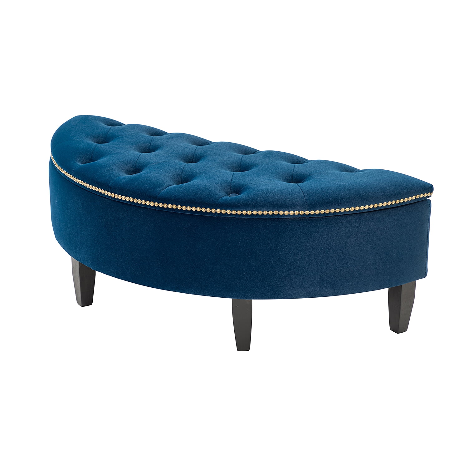 ARTFUL LIVING DESIGN Storage Ottoman Bench for Bedroom with Button-Tufted Trim Design, Modern Half Circle Entryway Footrest in Navy